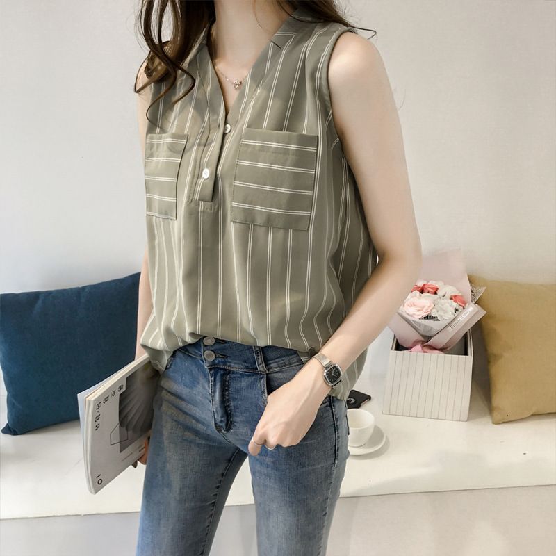 Sancus - Mouwloze gestreepte blouse