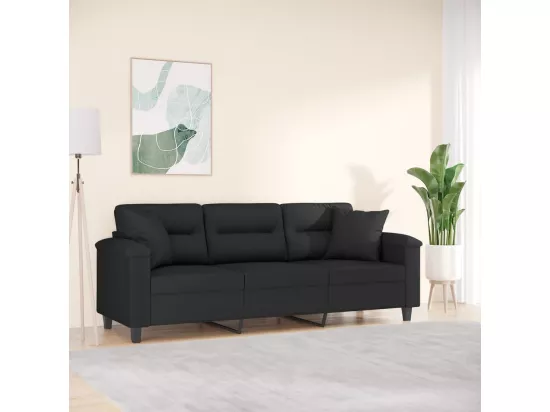 Canapé 3 places avec oreillers noir 180 cm tissu microfibre