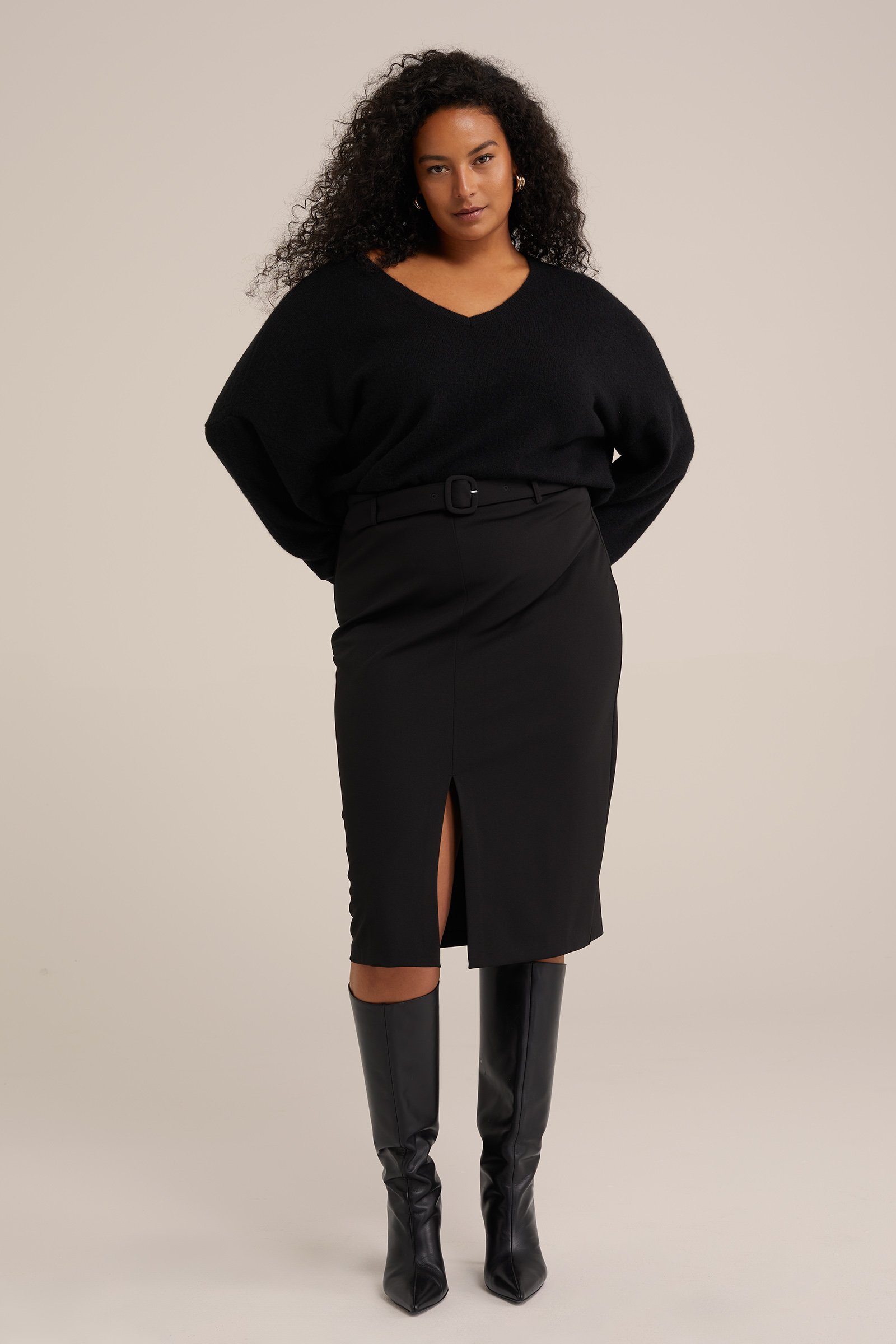 rok met ceintuur - Curve WE Fashion Zwart