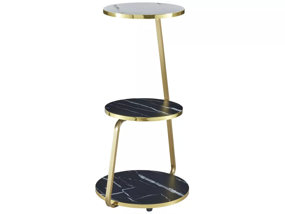 Table d'appoint Sipoo à 3 niveaux 74 x 46 x 37 cm marbre noir / marbre blanc / doré [en.casa]