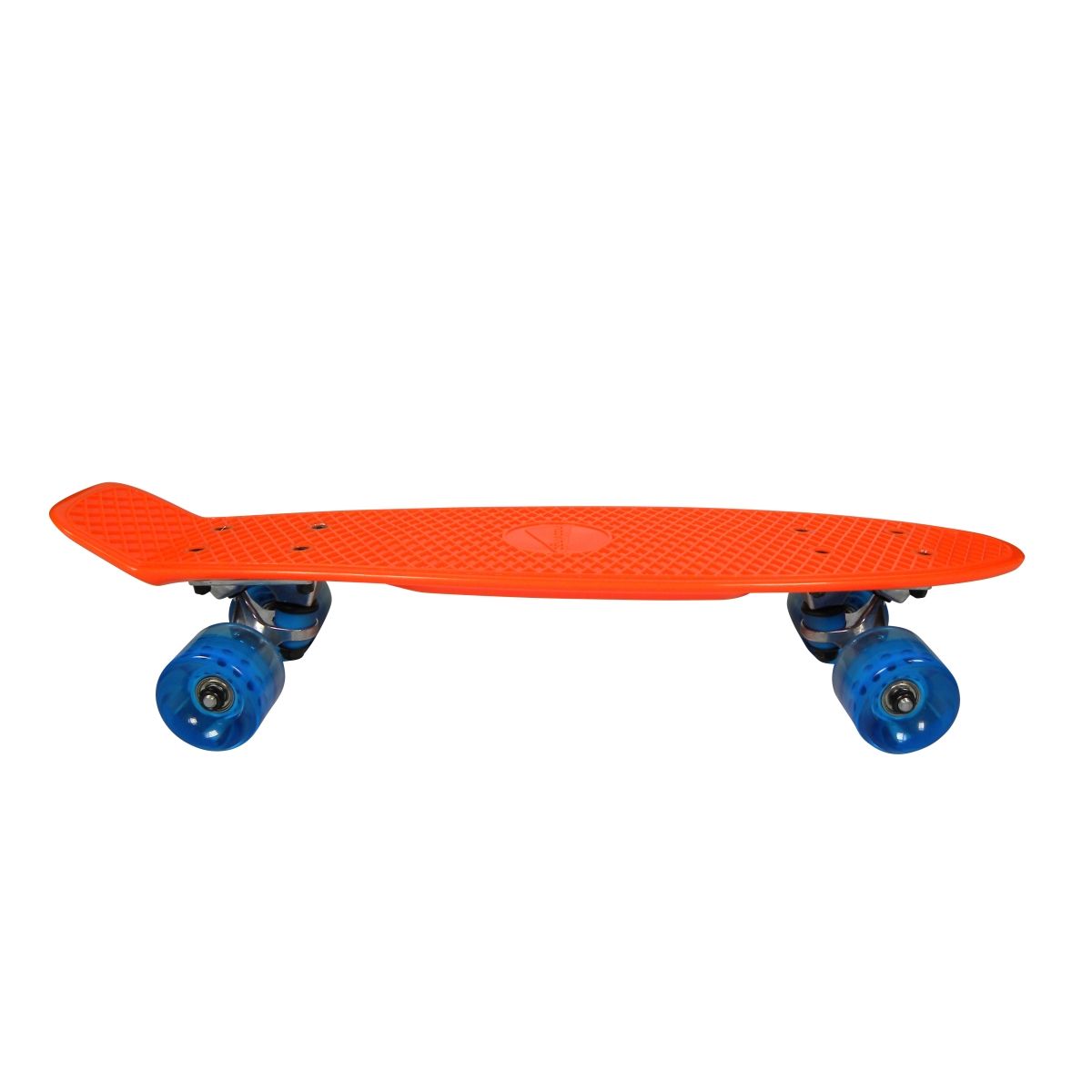Skate vintage orange avec roues bleues