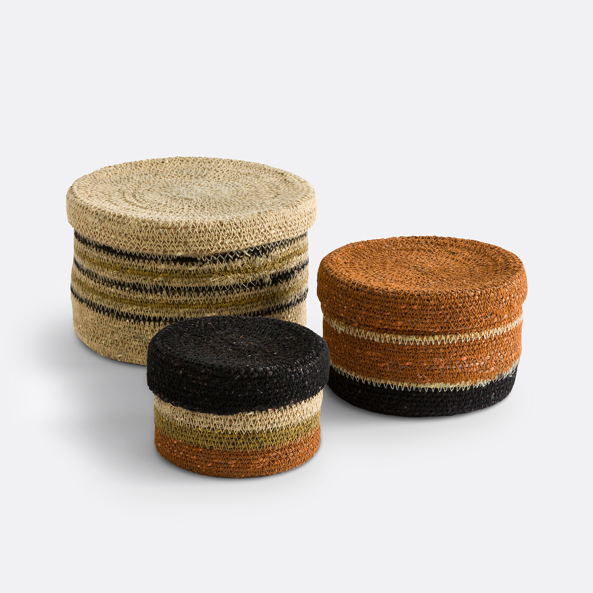 LA REDOUTE INTERIEURS<br>Conjunto de 3 cestos com tampas, em herbário, Saski
