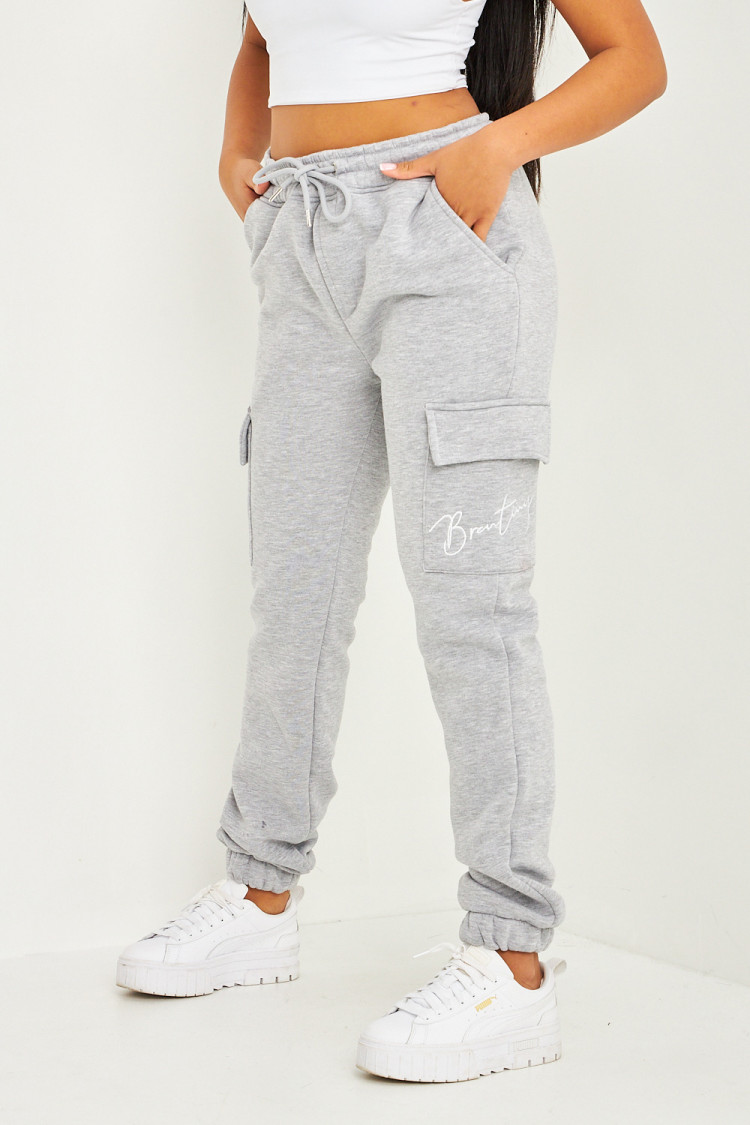 Pantalon de jogging gris clair poches cargo inscription Brentiny