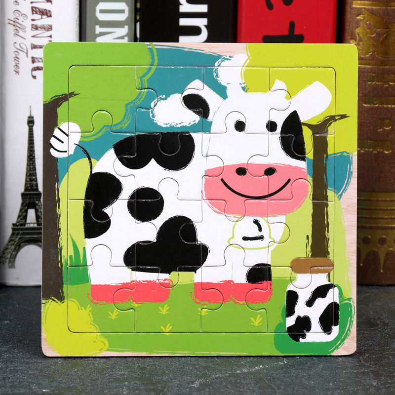 (3er Set) 15x15cm Holz Kinder Puzzle Spiel - Zoo Tiere