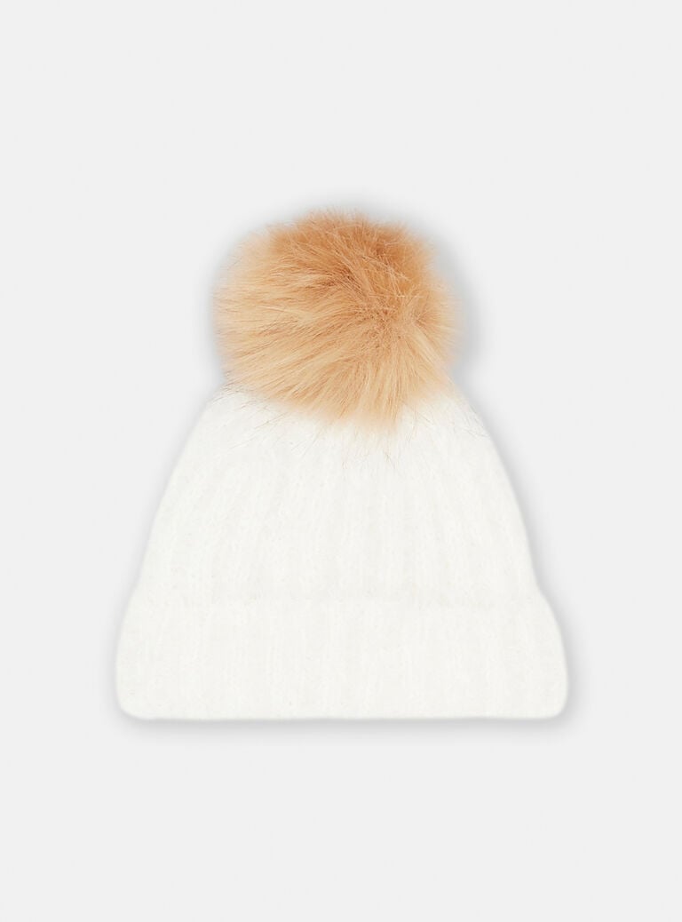 Bonnet écru en maille côtelé