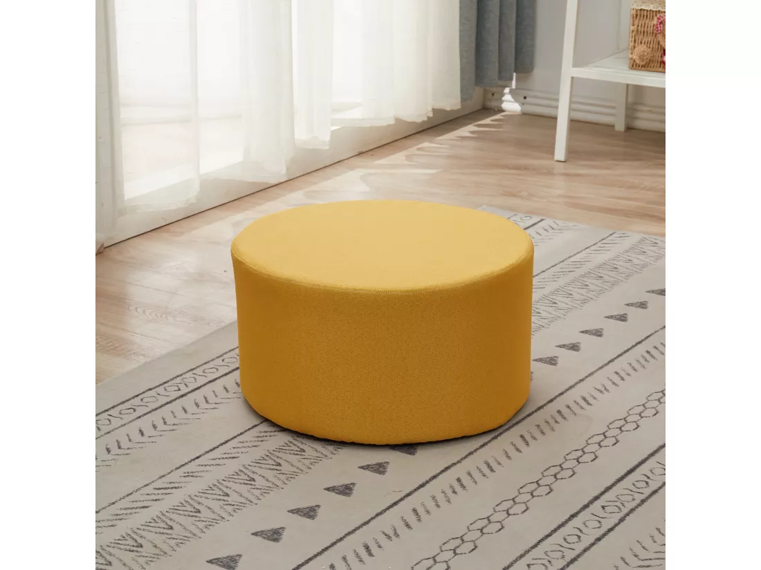 Pouf Tabouret Repose-pieds Rembourrée Bois Tissu Jaune 25x45x45