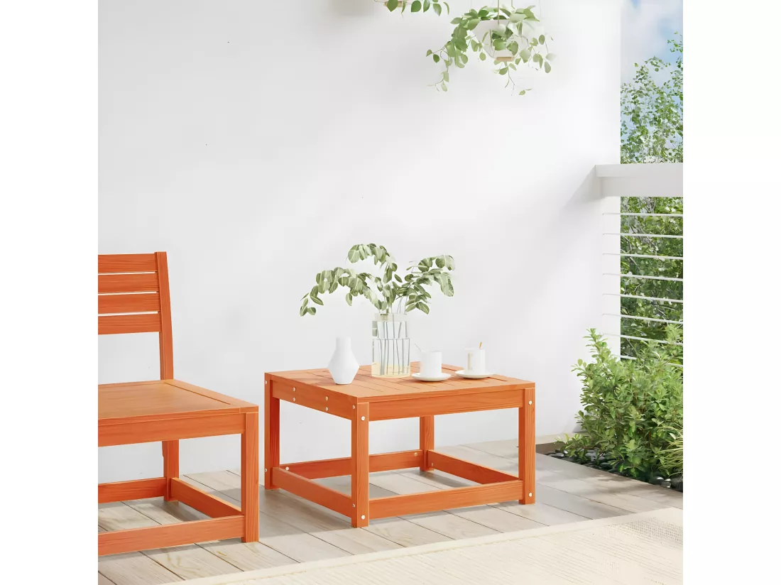 Repose-pied de jardin cire marron bois de pin massif