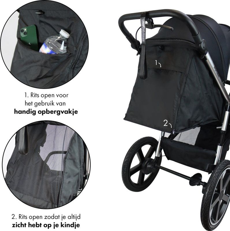 Deryan - Bolt - Jogging Buggy - Zwart - Inclusief Muggennet en Pomp