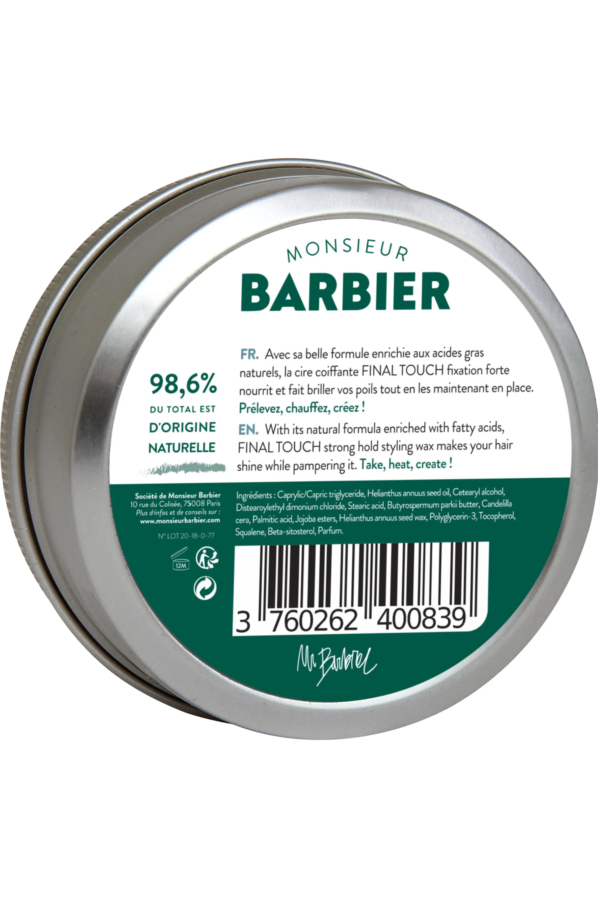 Monsieur Barbier Cire coiffante naturelle Final Touch-75 ml