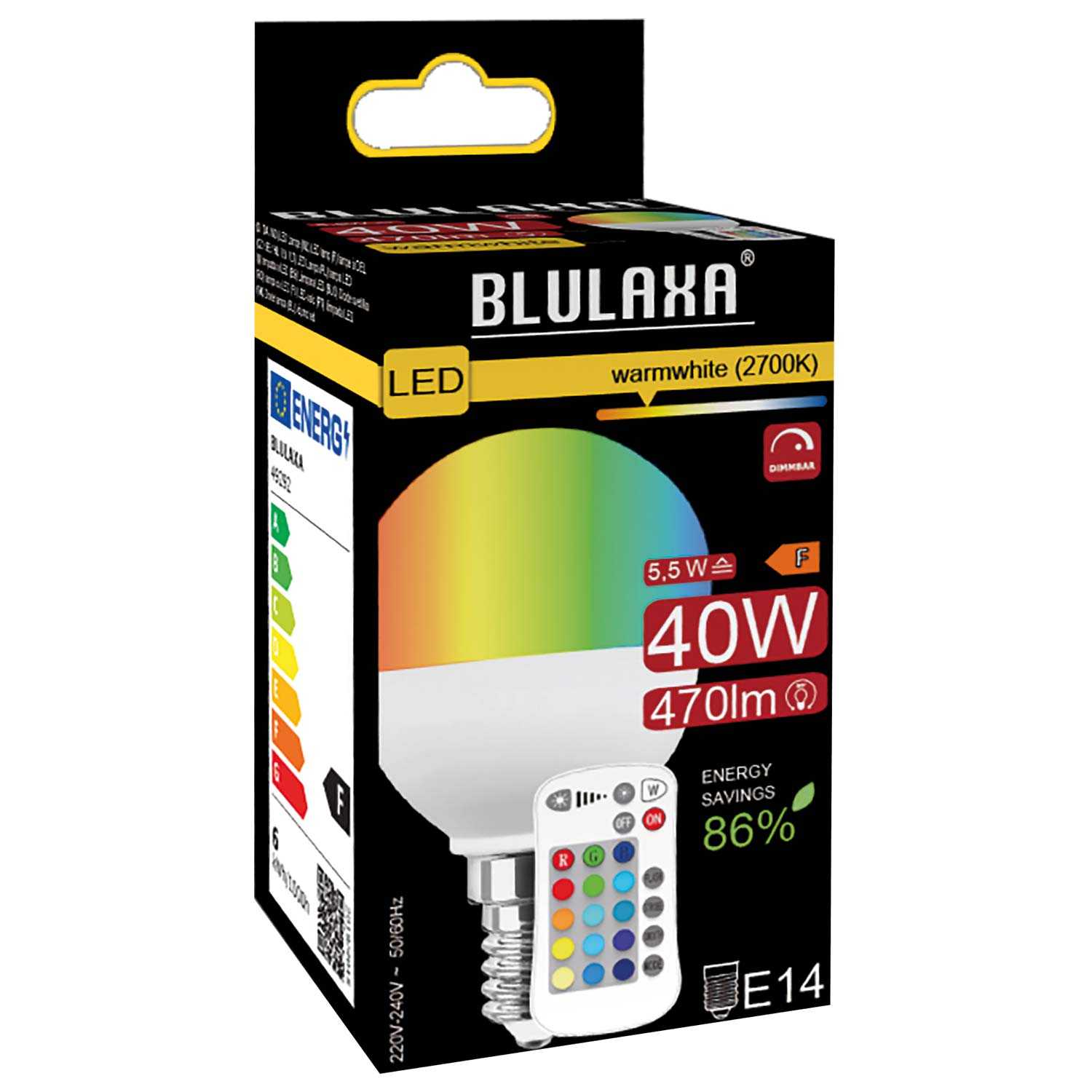 BLULAXA LED SMD Lampe Miniglobe E14 warmweiß 2700K 470lm