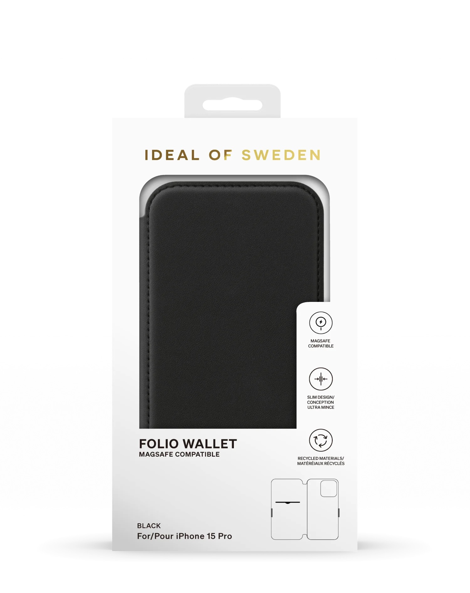 iPhone 15 Pro Magsafe Tasche Flip Cover Folio Wallet Recycled (IDFMSW-I2361P-01) - Schwarz