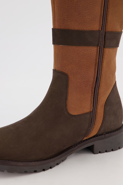 Lederstiefel, XXL-Schaft, Ledermix, Fleecefutter, Weite H
