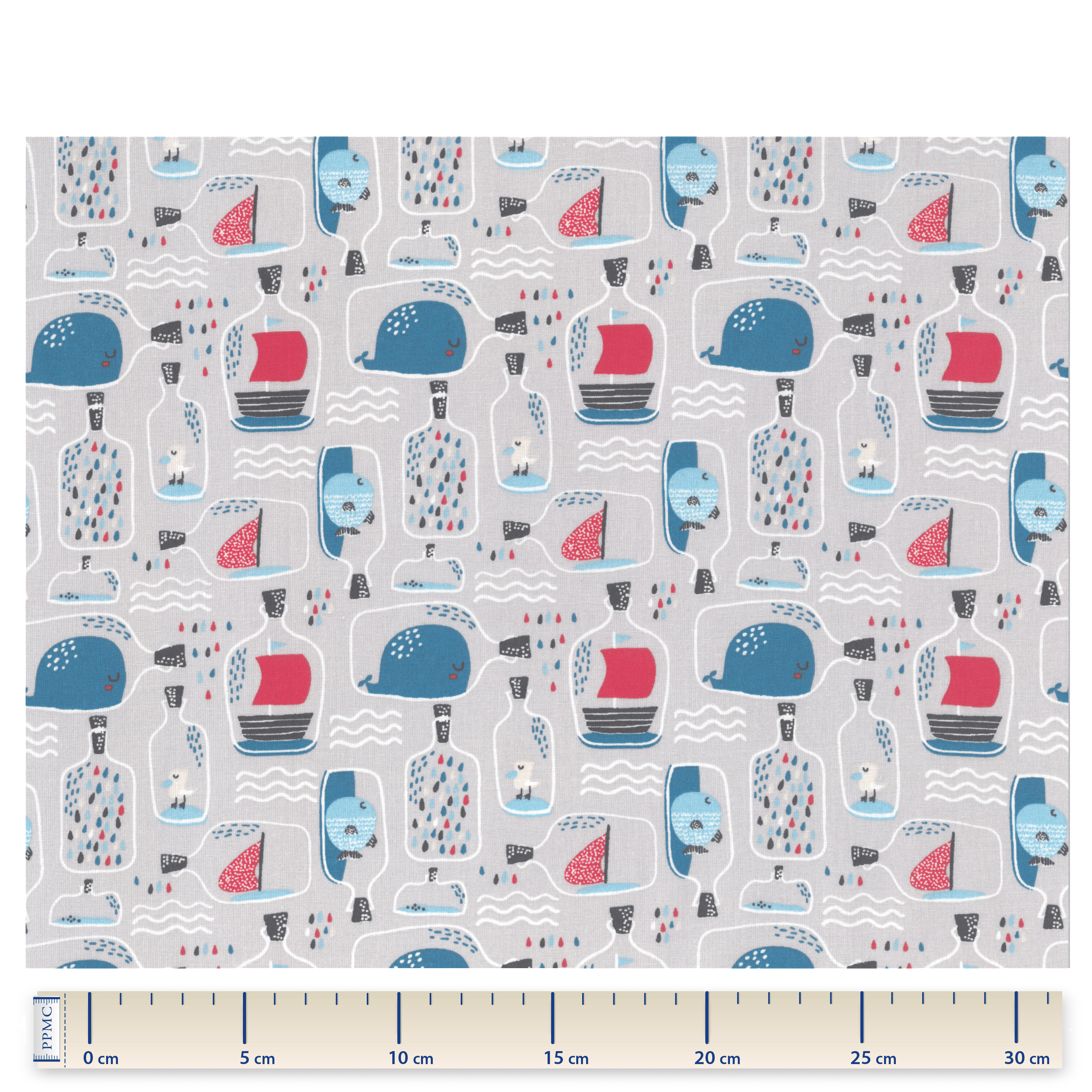 Tissu Coton Au Mètre Bouteilles À La Mer Rouge Bleu Ex2205
