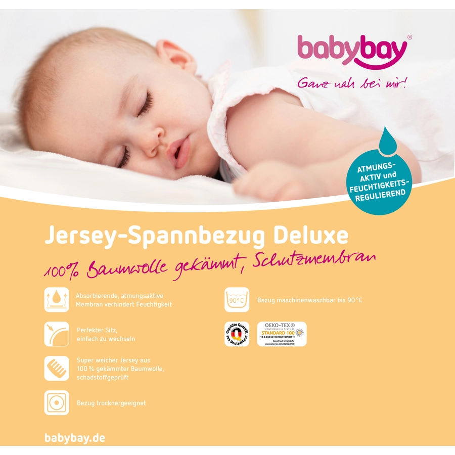 babybay® Jersey Spannbetttuch Deluxe mit Membran passend für Modell Maxi, Midi, Boxspring, und Comfort