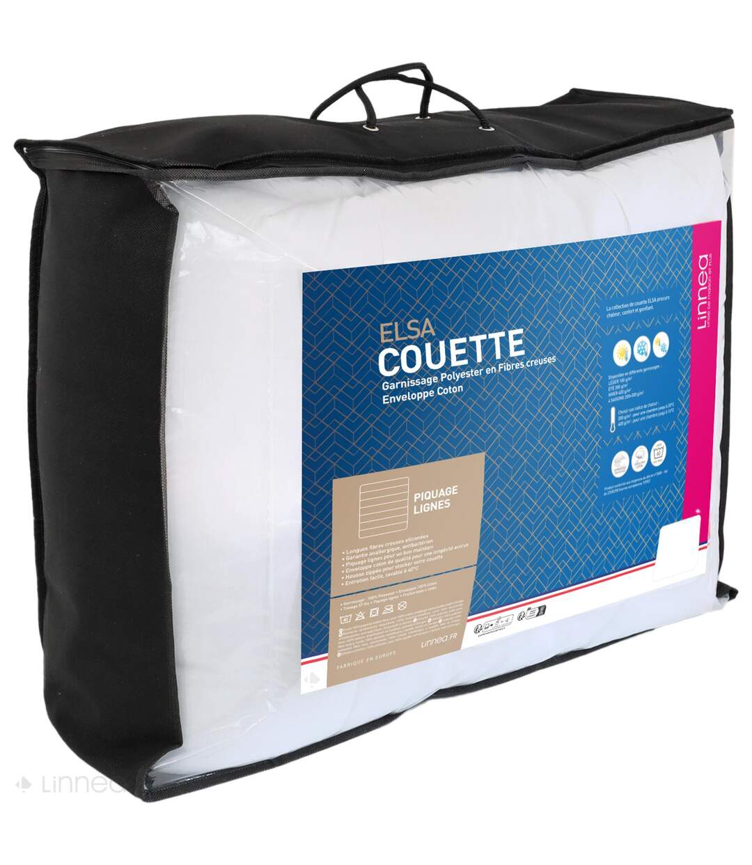 Couette 260x240 cm 4 saisons ELSA garnissage fibre polyester 200+300 = 500g/m2