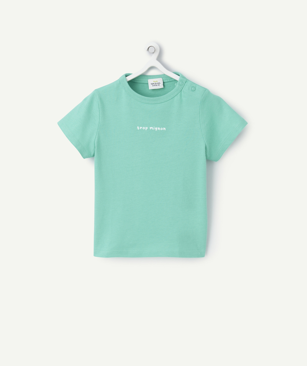 T-SHIRT À MANCHES COURTES BÉBÉ GARÇON EN COTON BIO VERT AVEC MESSAGE