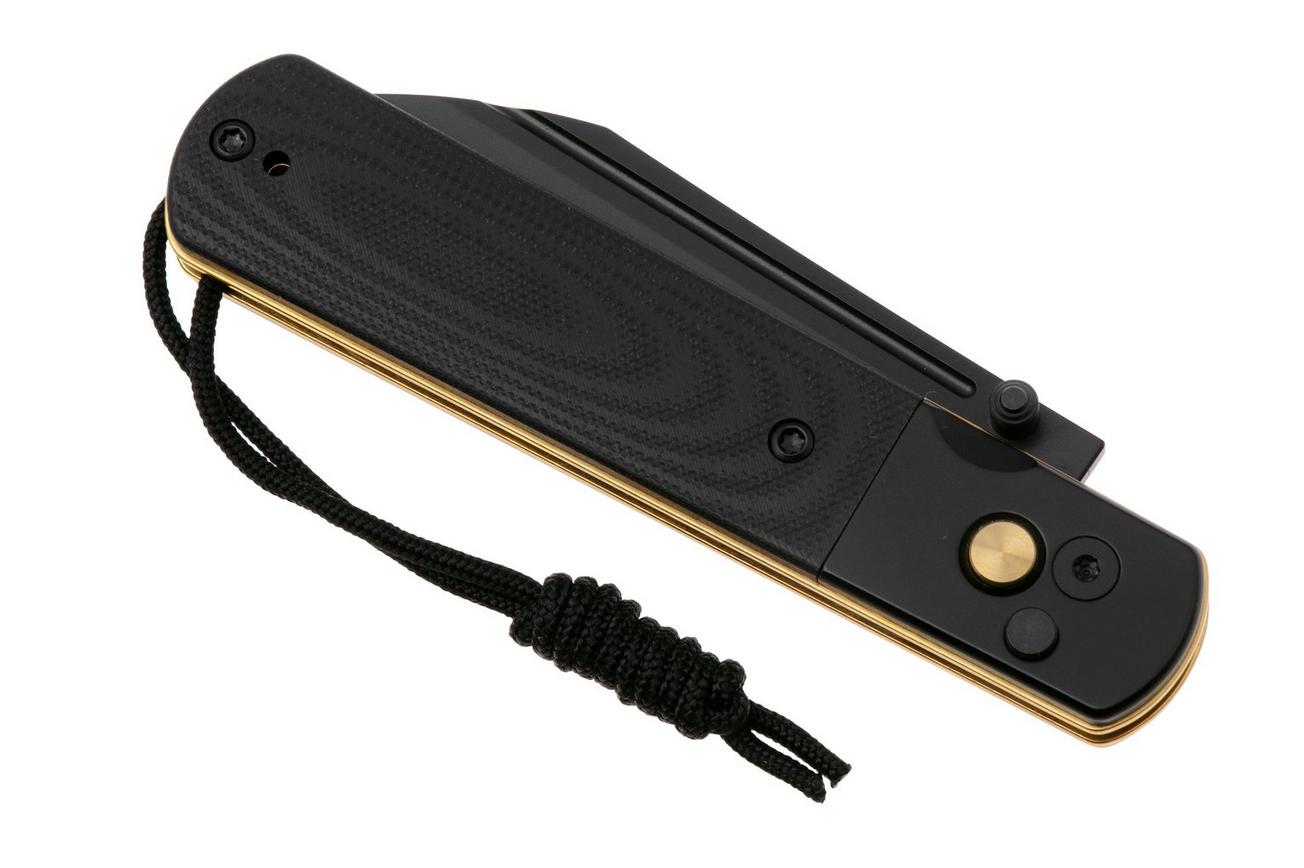 Artisan Cutlery Holm 1875P-BG, Black PVD AR-RPM9, Black PVD Steel/Black G10 Inlay, Gold PVD Hardware zakmes