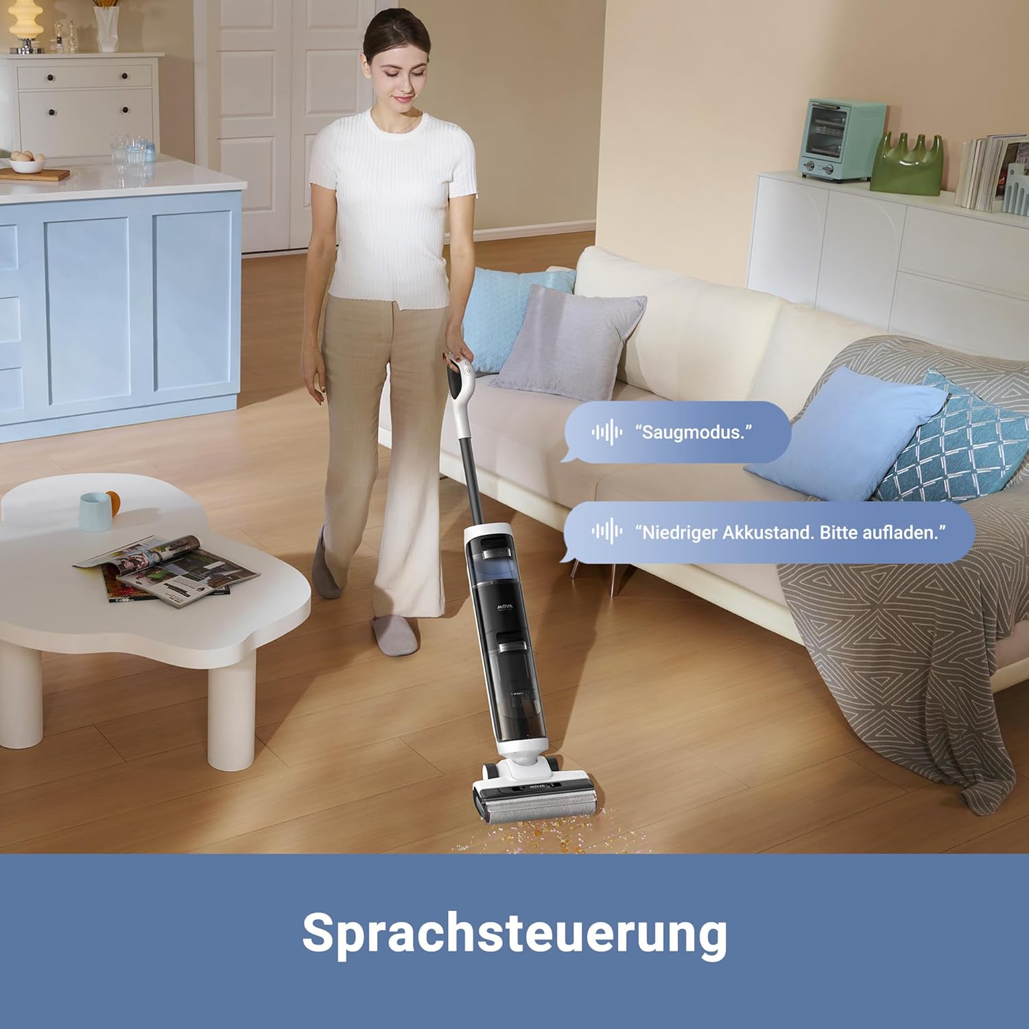 Mova K20 Nass- und Trockensauger, 4 kg Leichter Sauger, selbstreinigende automatische Bürsten, 30 min Laufzeit, Doppel-Kantenreinigung