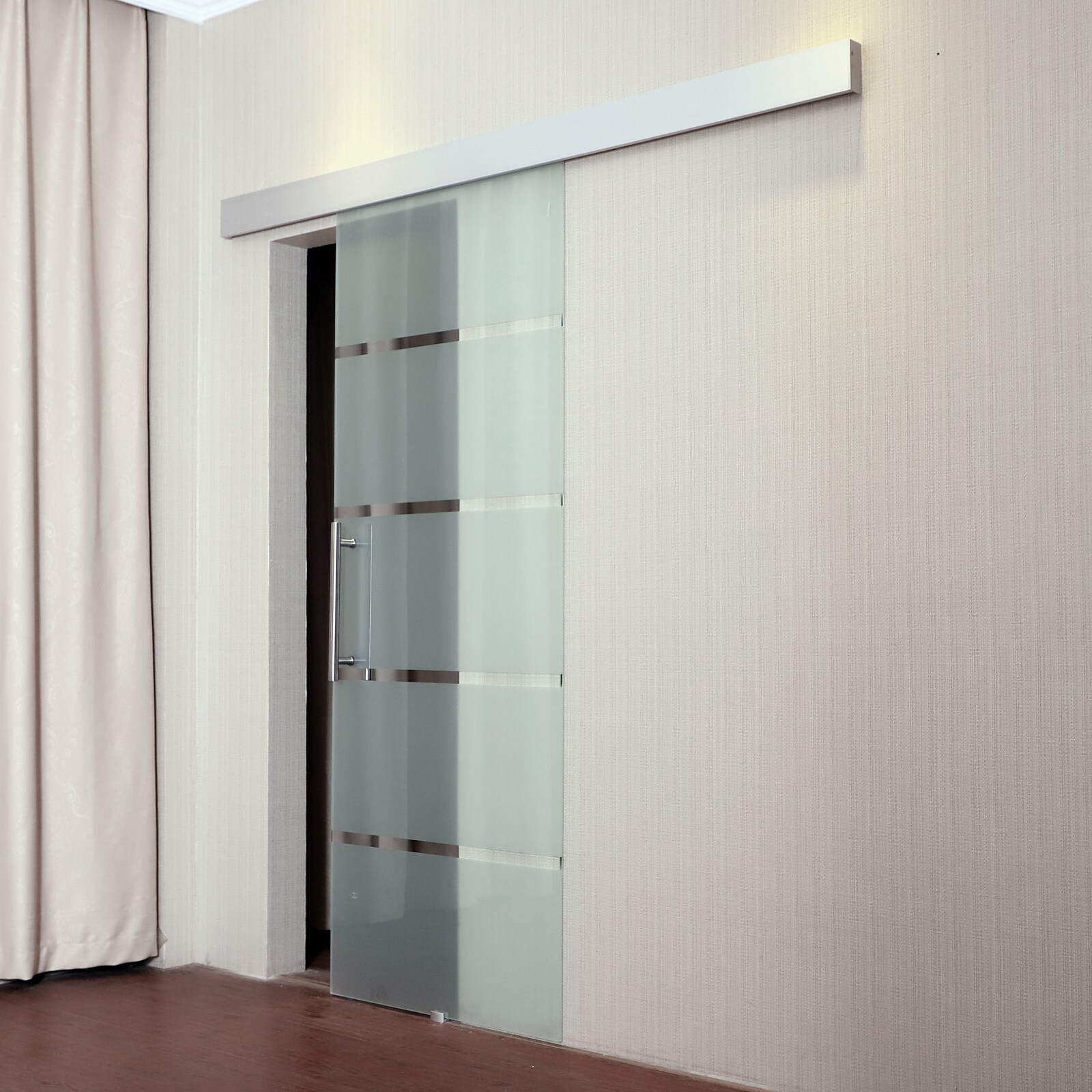 HOMCOM Glasschiebetür mit Handgriff silber, transparent