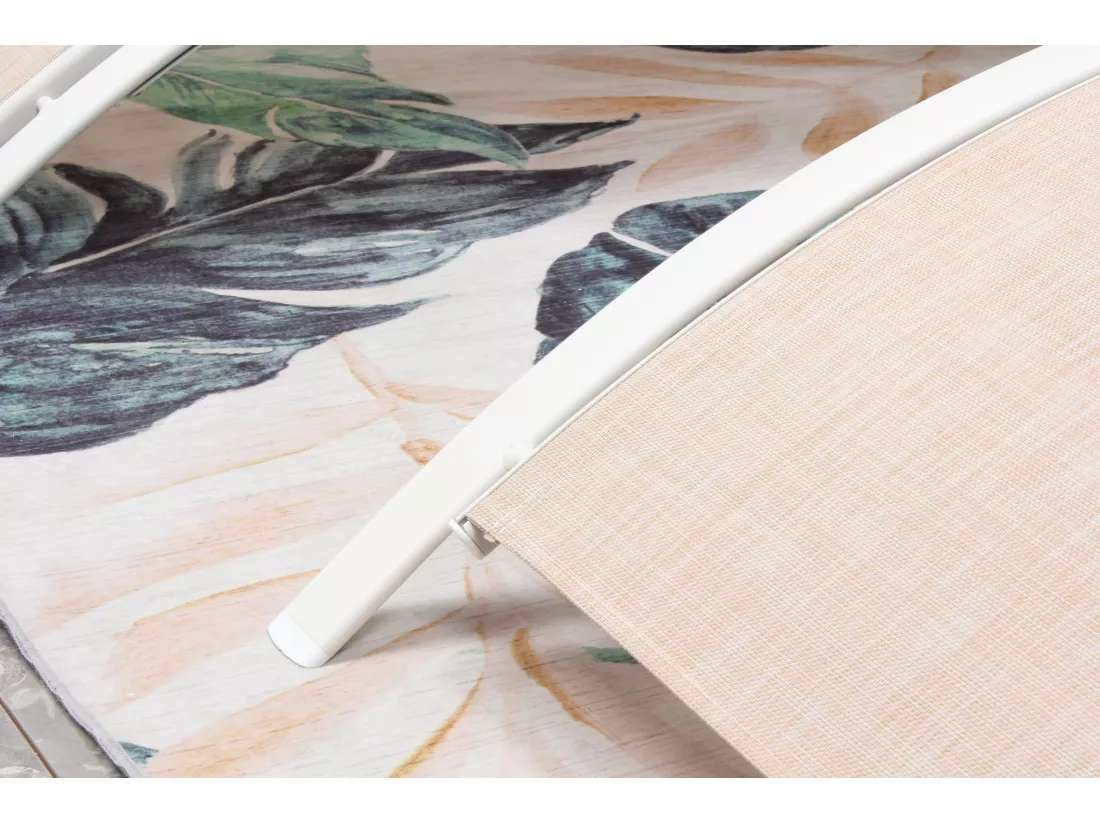 Lot de 2 transats en aluminium et toile PVC écru/blanc BAHIA
