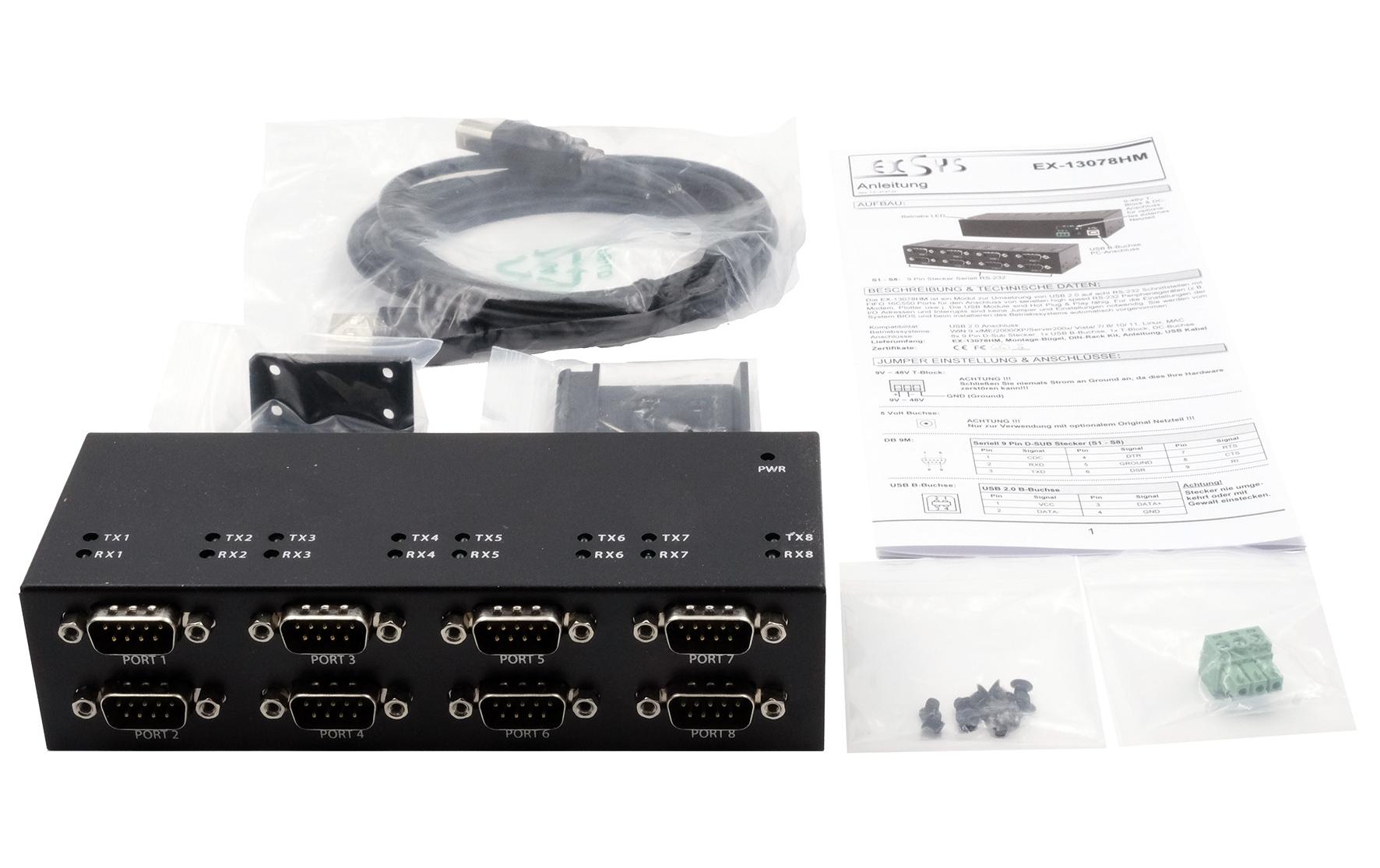 Serial-Adapter EX-13078HM<br>Serial-Adapter mit 8 Seriell Anschlüssen und Metallgehäuse