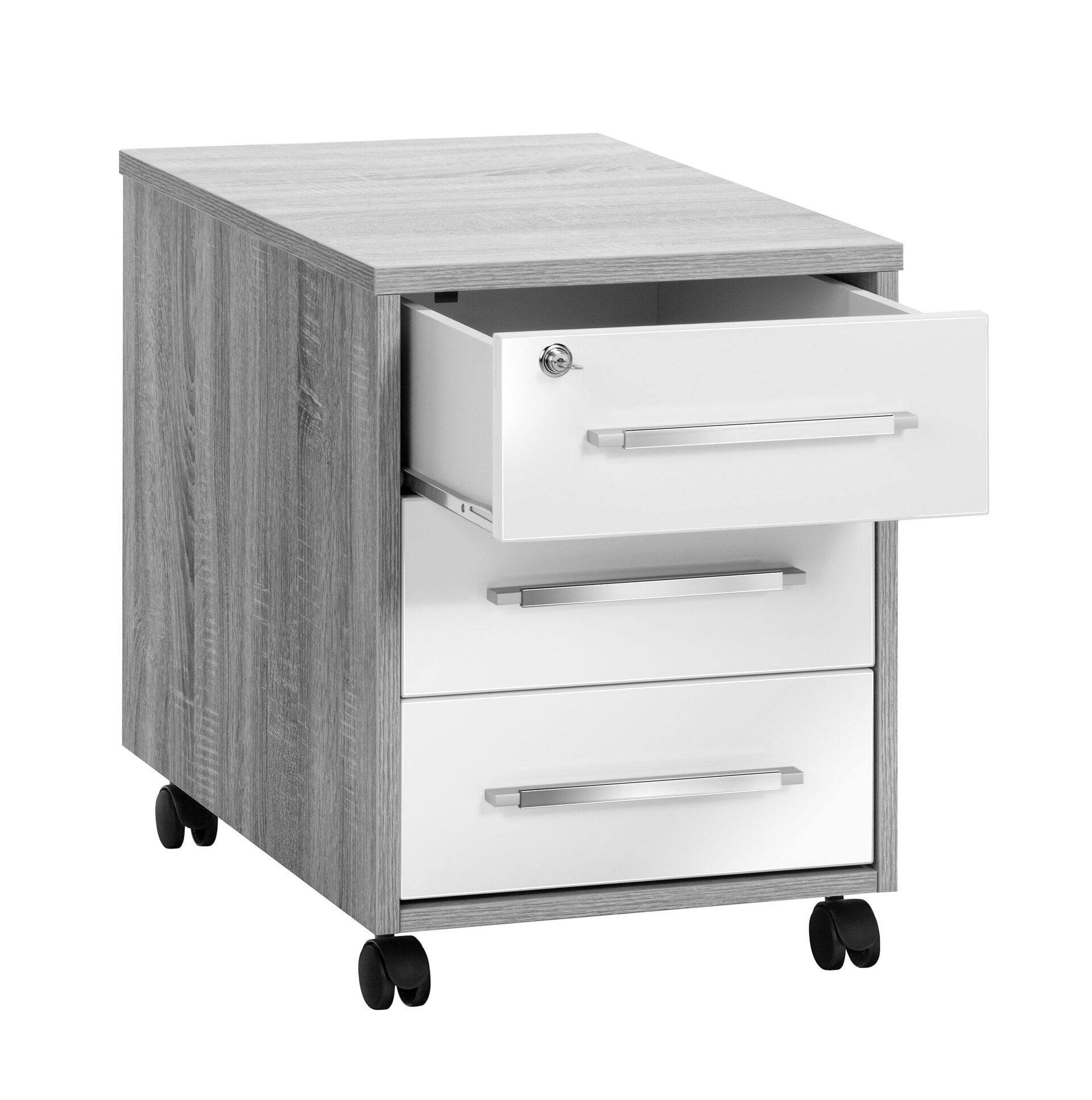 Rollcontainer System I Eiche Sonoma Nachbildung/Weiß 43 x 59 x 65 cm