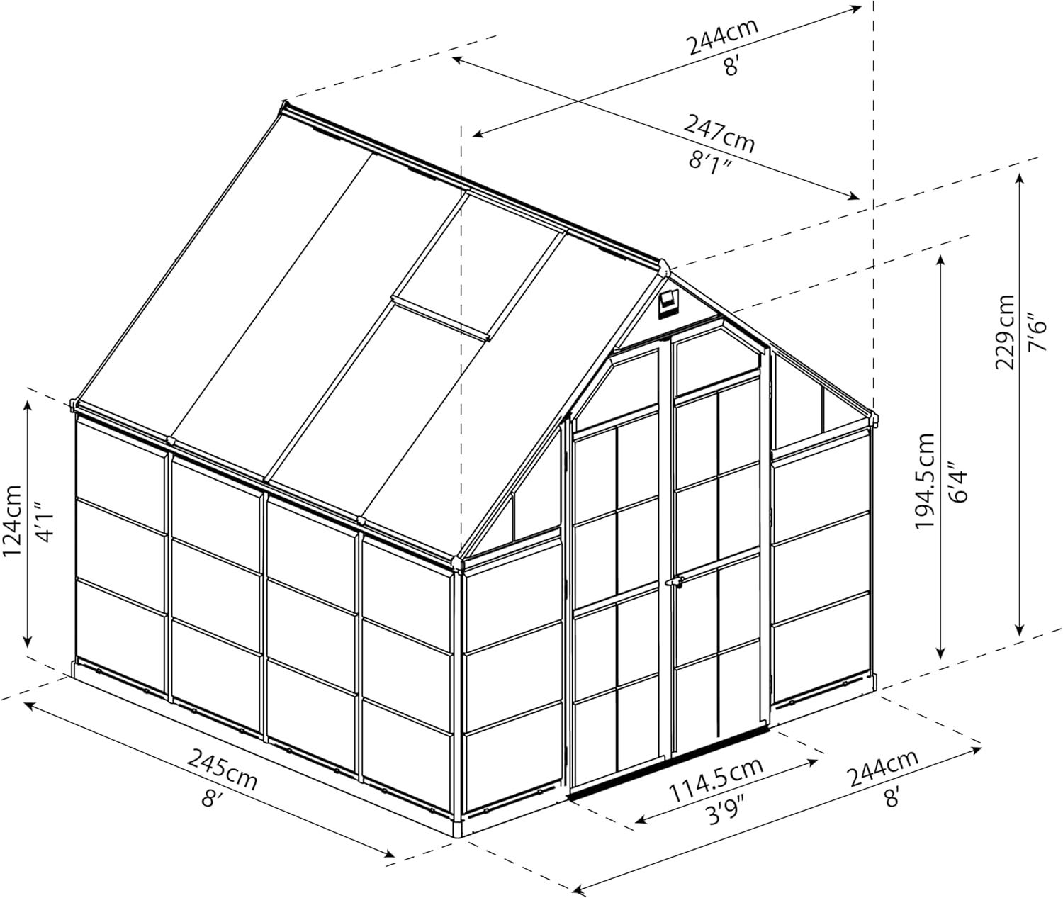 Canopia by Palram Gewächshaus Gross Balance 8x8 Treibhaus 247x244 cm Aluminium Grün Tomatenhaus Polycarbonatplatten UV-beständig