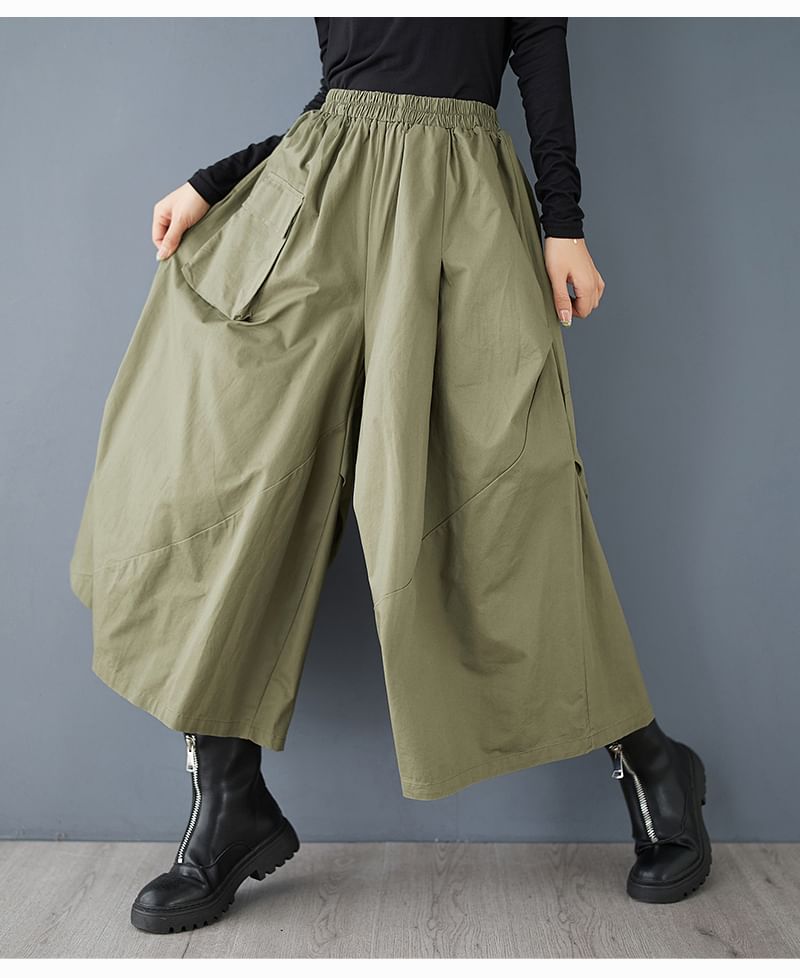 ZIMO - Effen cropped culottes met elastische taille
