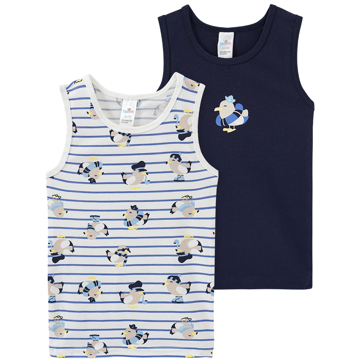 Topomini 2 Baby Unterhemden mit Möwen-Motiven weiss / dunkelblau