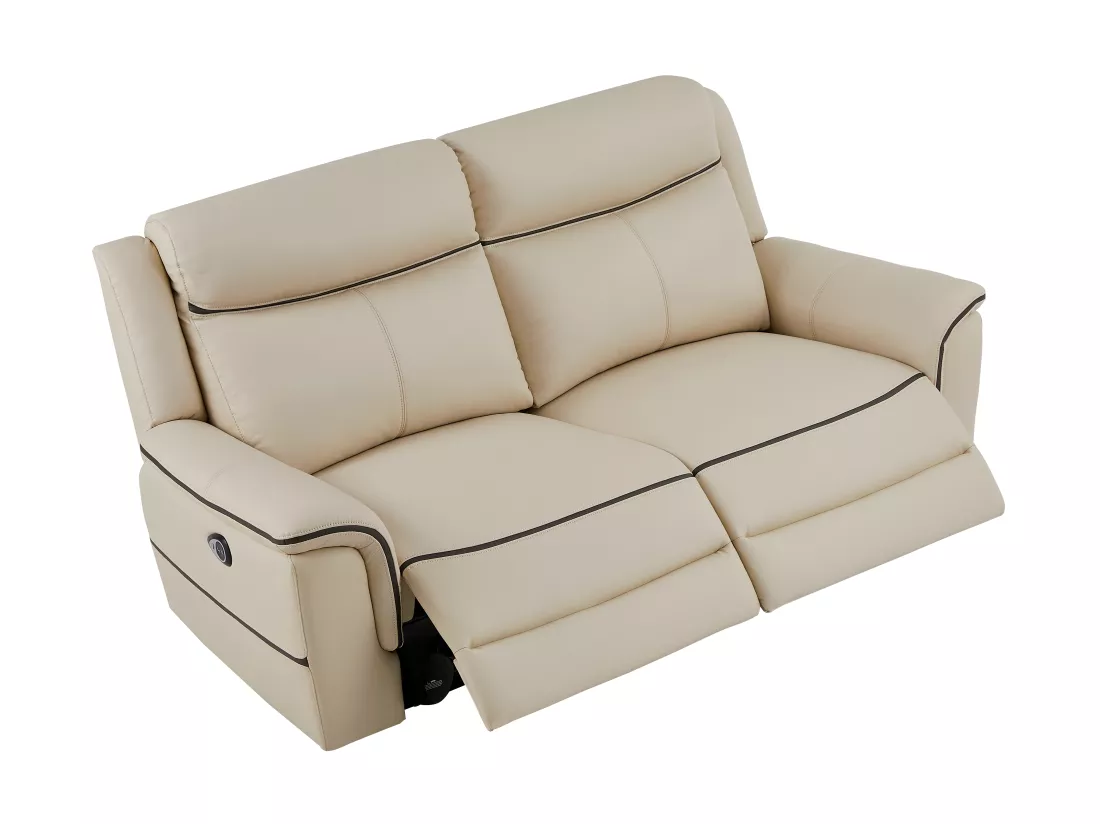 Canapé 3 places et fauteuil relax électrique en cuir beige ADELIO