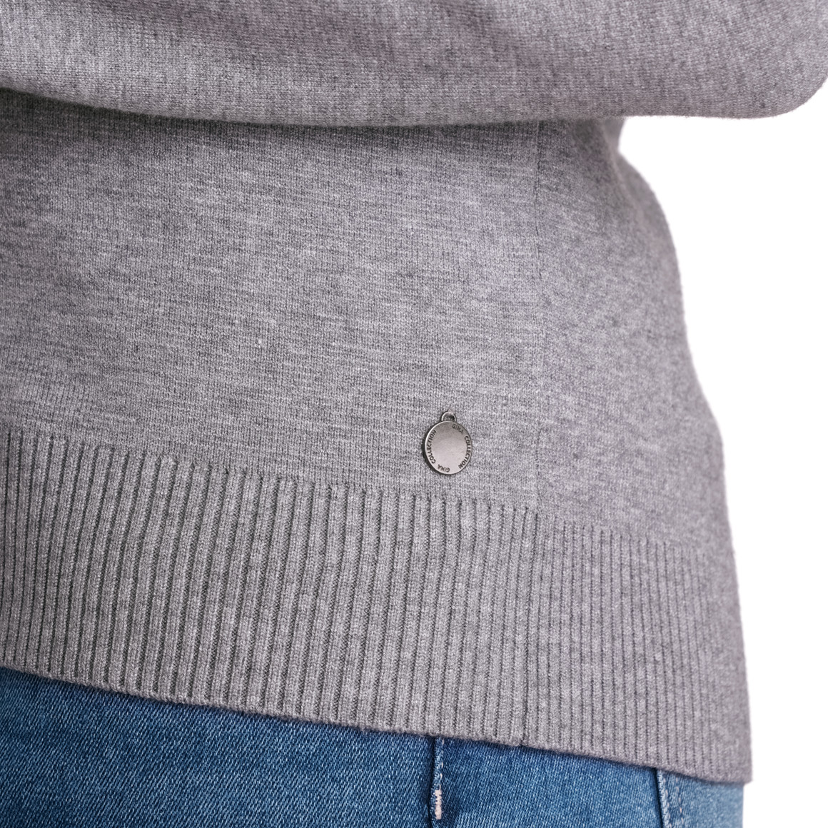 Gina Collection Damen Strickpullover mit Rippenbündchen grau