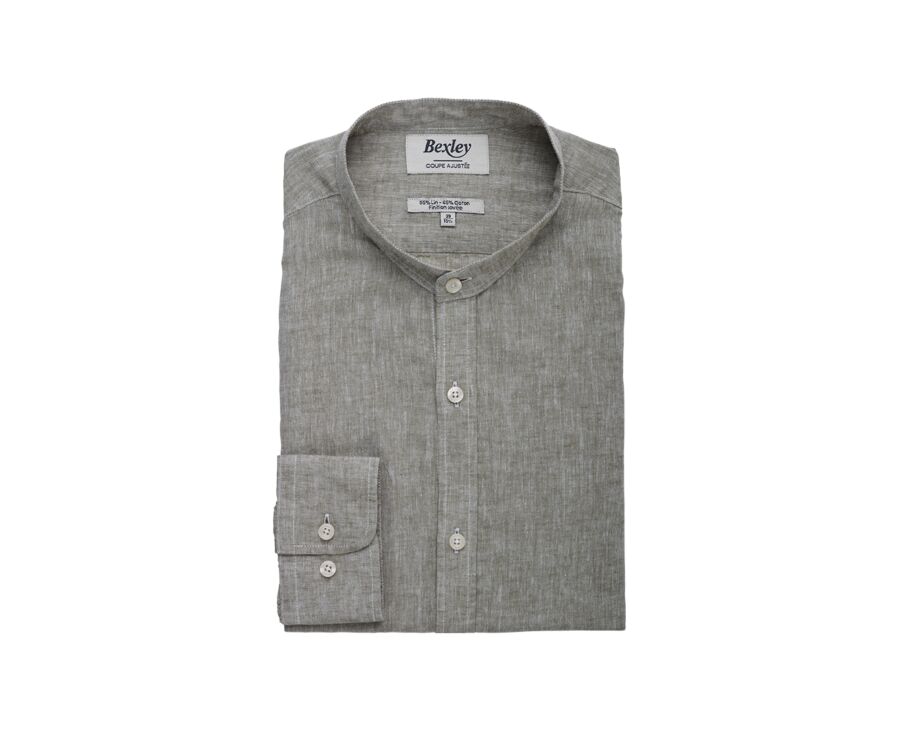 Chemise coton lin Chambray Vert Kaki - ELIBERT