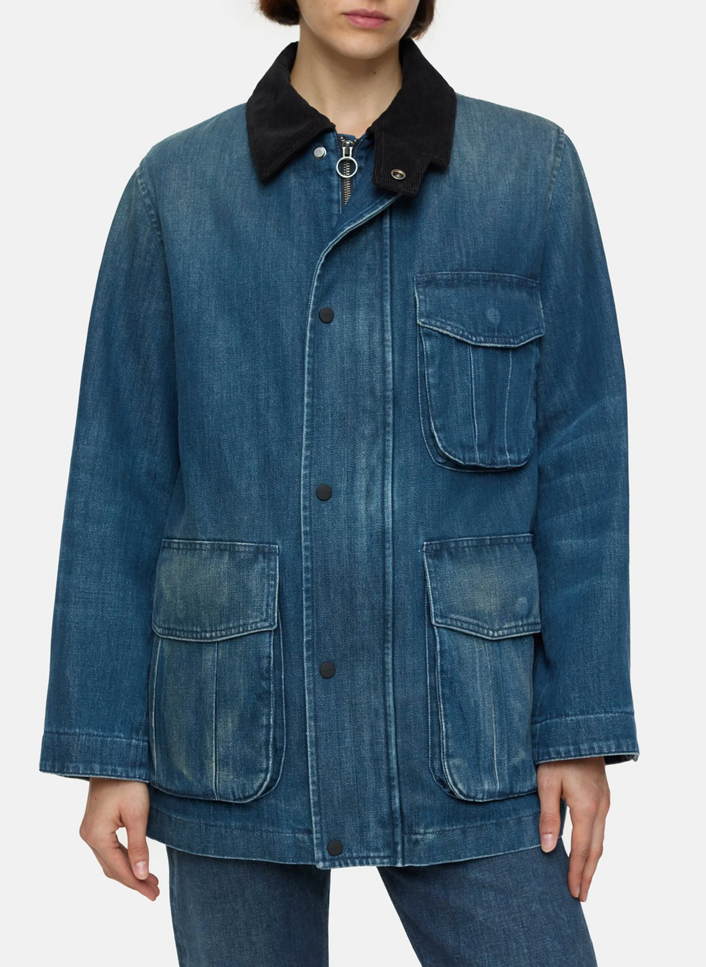 Veste ample denim en coton| Bleu