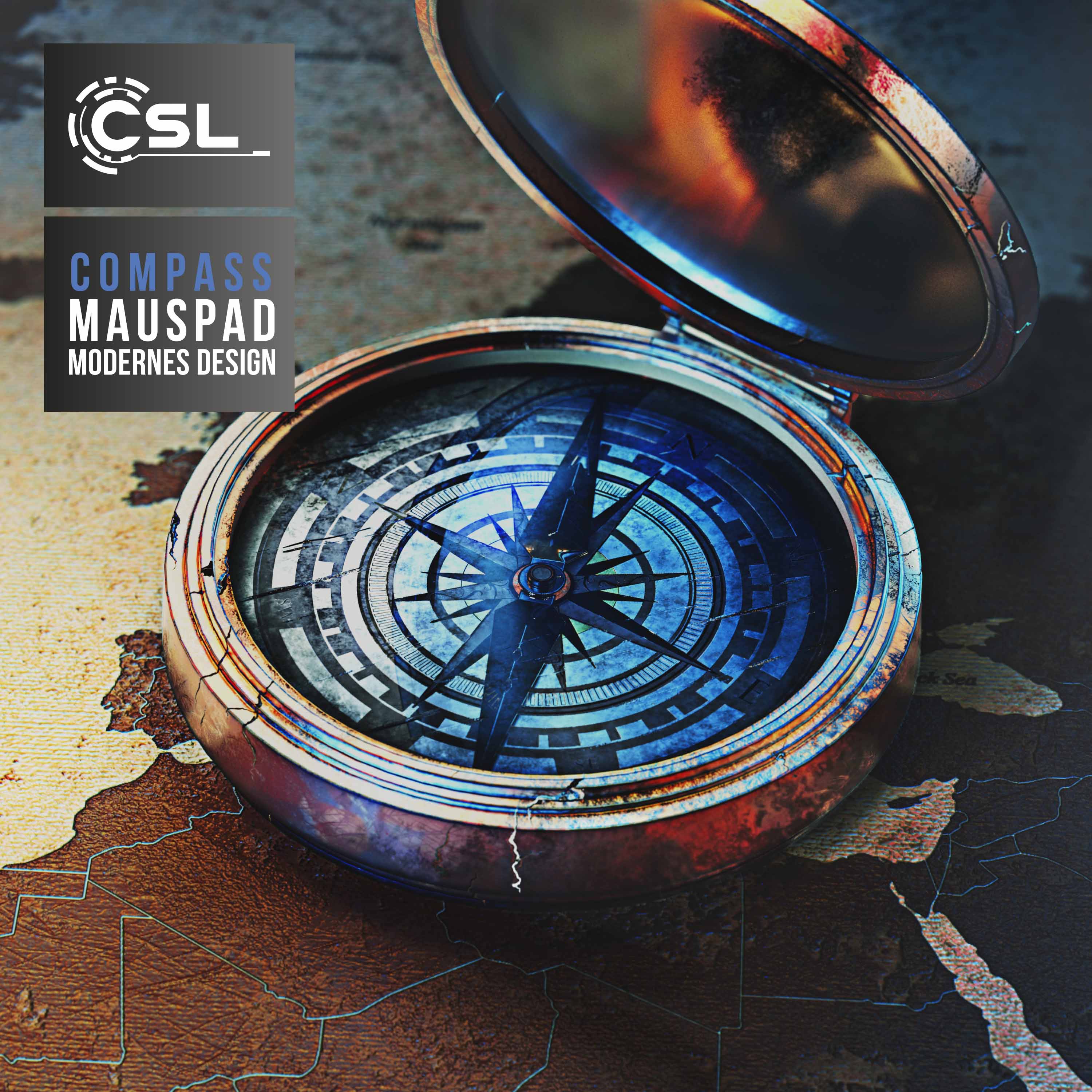 CSL Gaming Mauspad, XXL Schreibtischunterlage 900 x 400mm, Präzision & Geschwindigkeit, Compass