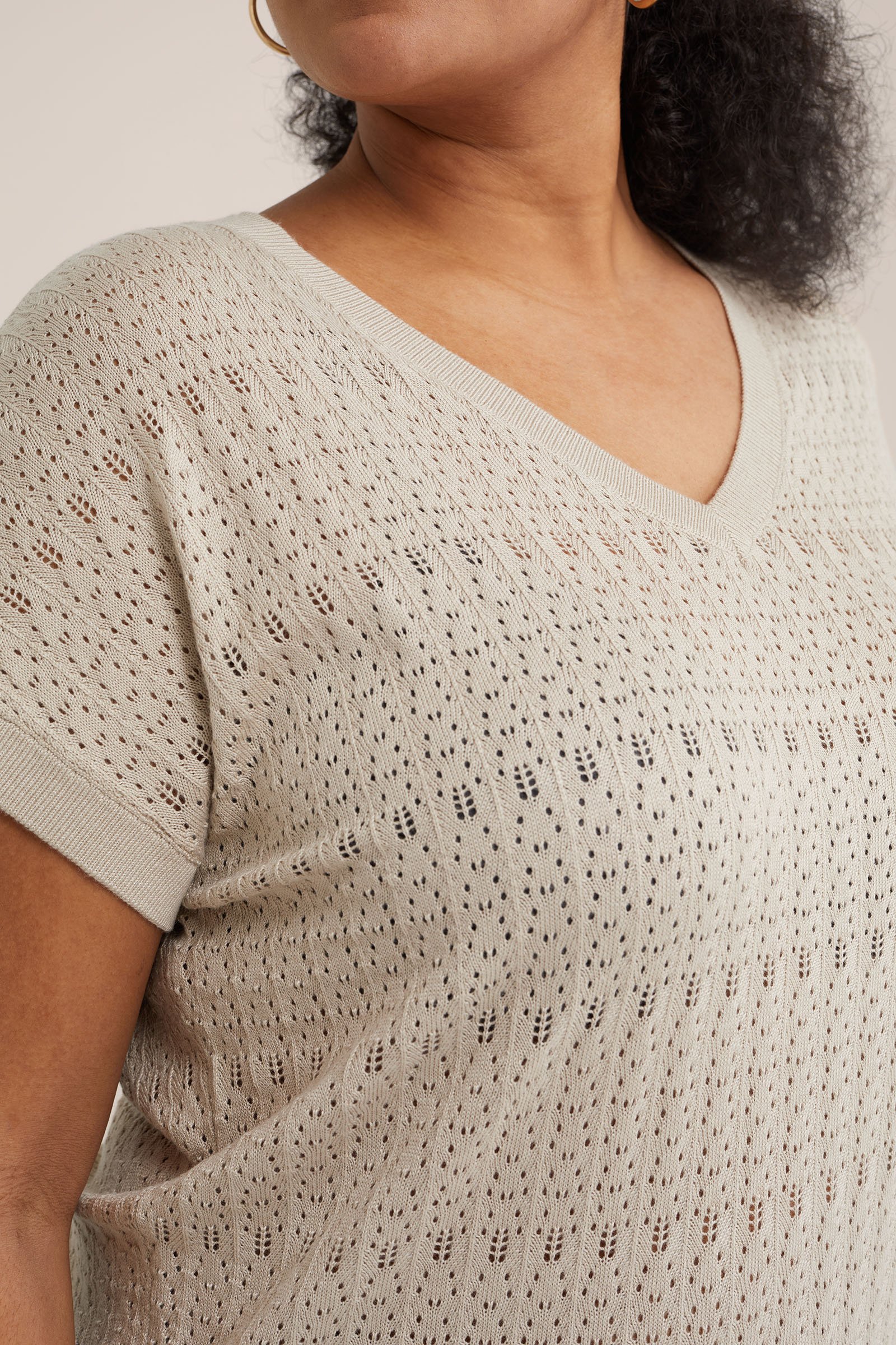 trui met opengwerkt dessin - Curve WE Fashion Beige