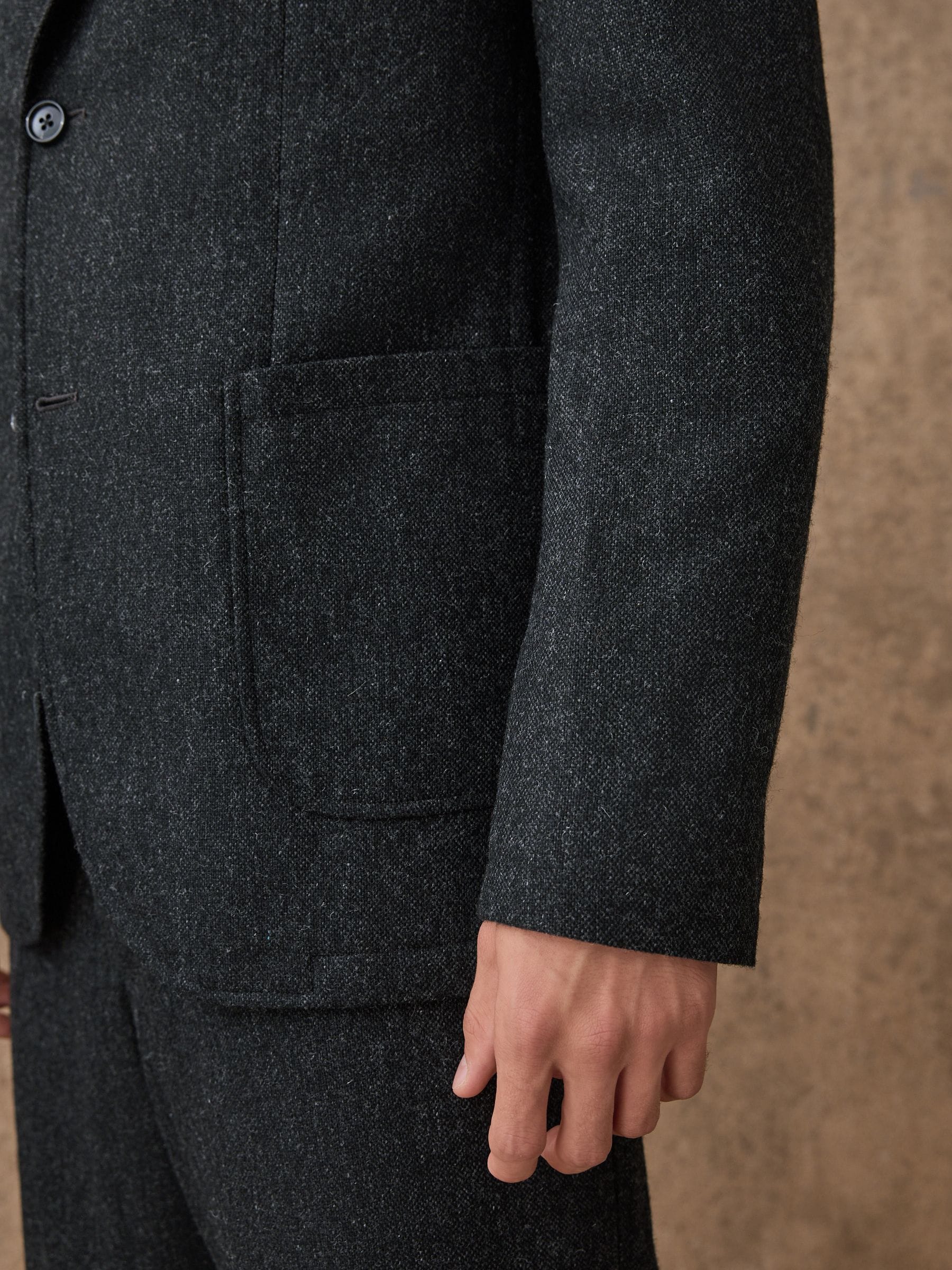 Antraciet - Relaxed Fit Wollen Pak Blend Jack