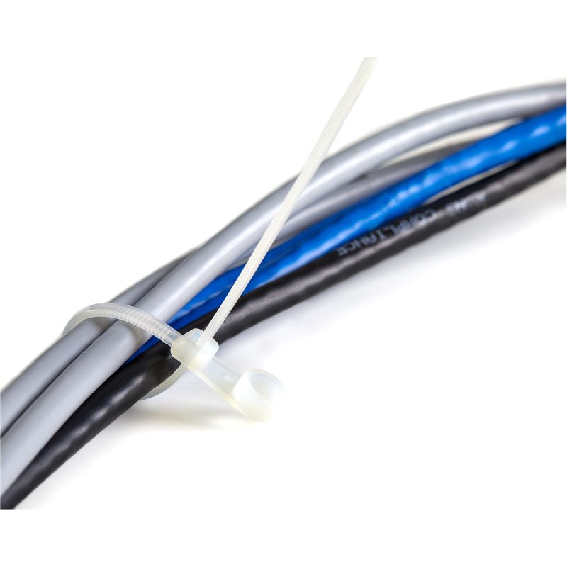 StarTech.com Colliers de Serrage avec Trous de Montage 20 cm - Largeur 4 mm - Diam. de faisceau 52 mm - Résistance 22 kg - Colliers autobloquants en Nylon 66 avec trous de vis - Homologués UL - 100 pcs