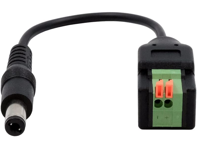 Exsys Hohlstecker Adapter DC-Stecker zu Terminal Block Kabel-Adapter 5.5 x 2.1 mm zu 2-pin Terminal Block mit Drucktaster