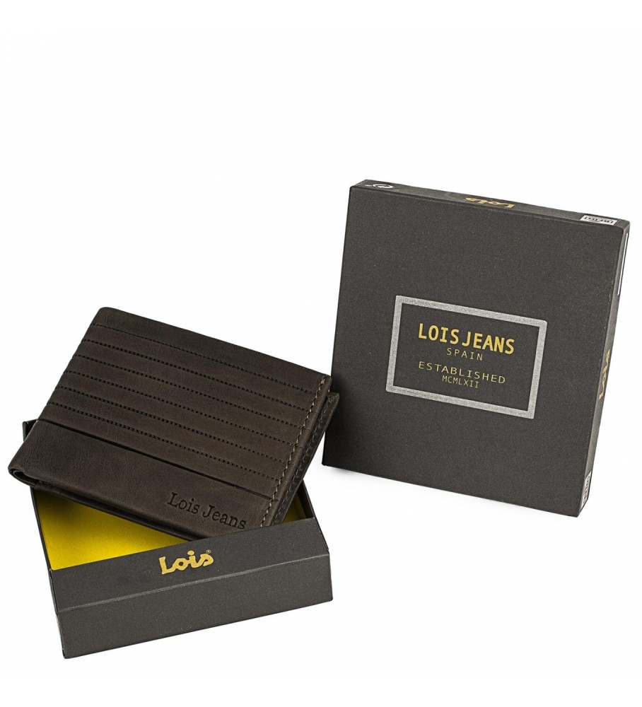 Carteira Lois em couro com proteção RFID, modelo LOIS 202207, cor marrom.