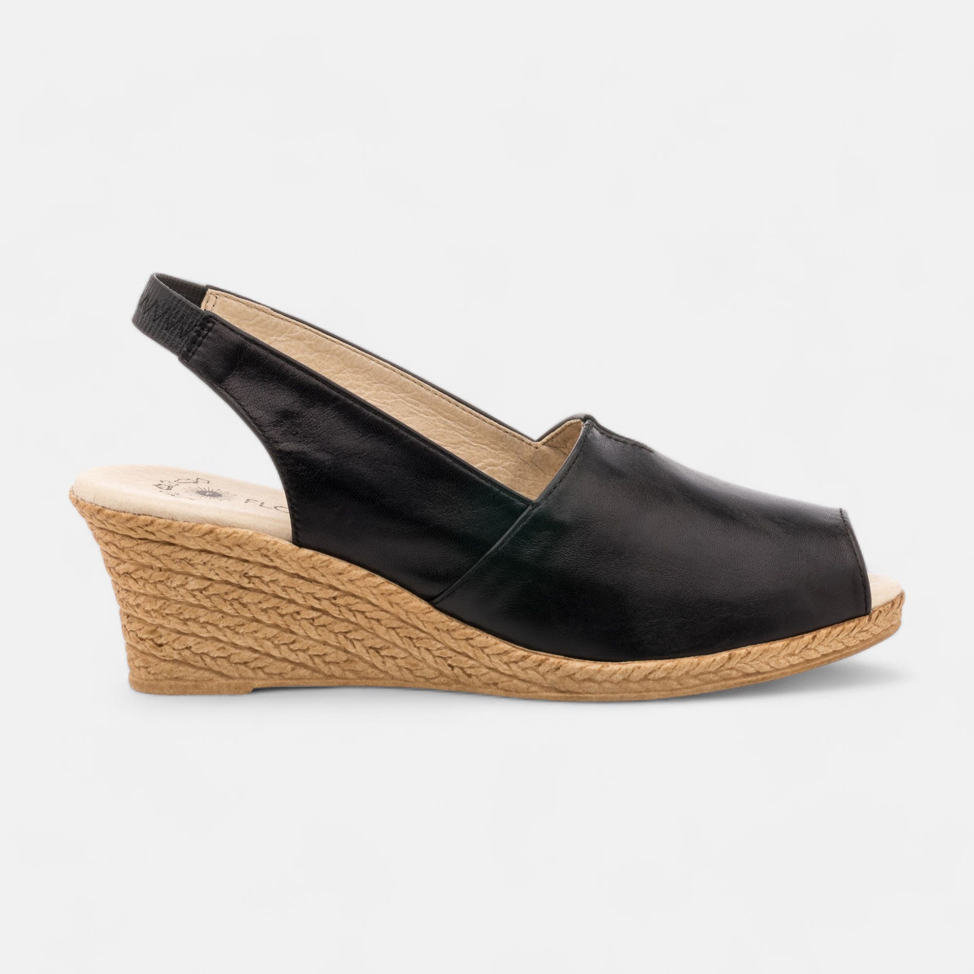Nu-pieds à talon compensé Femme en cuir noir