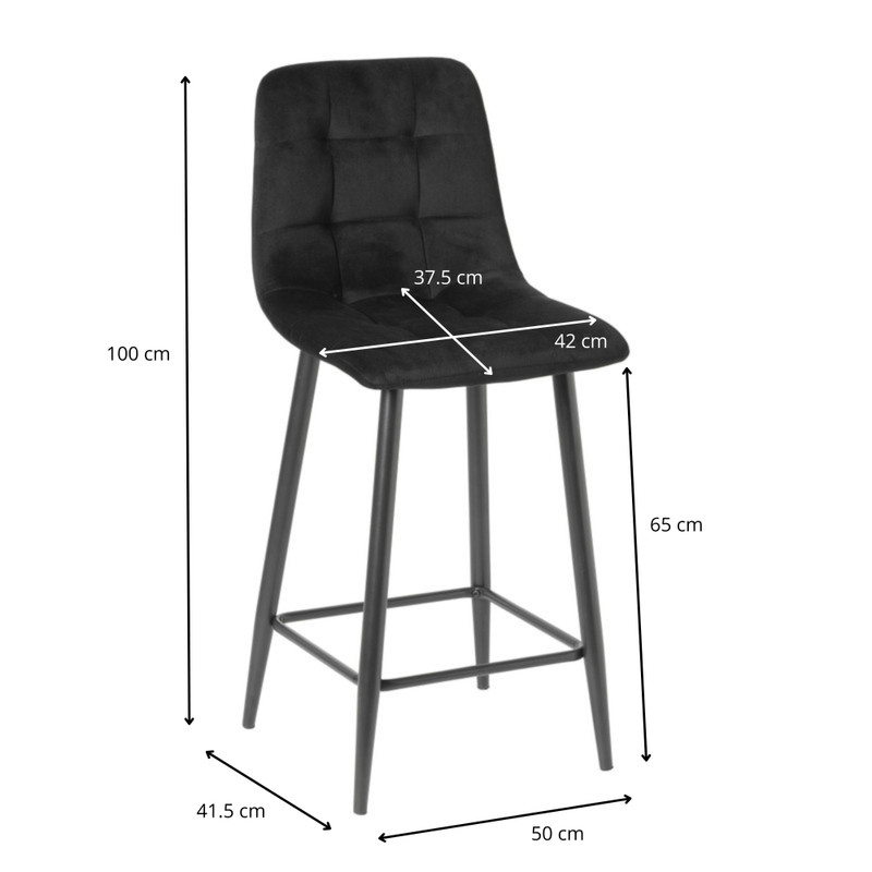 Barkruk velvet - zwart - 100x50x41.5 cm