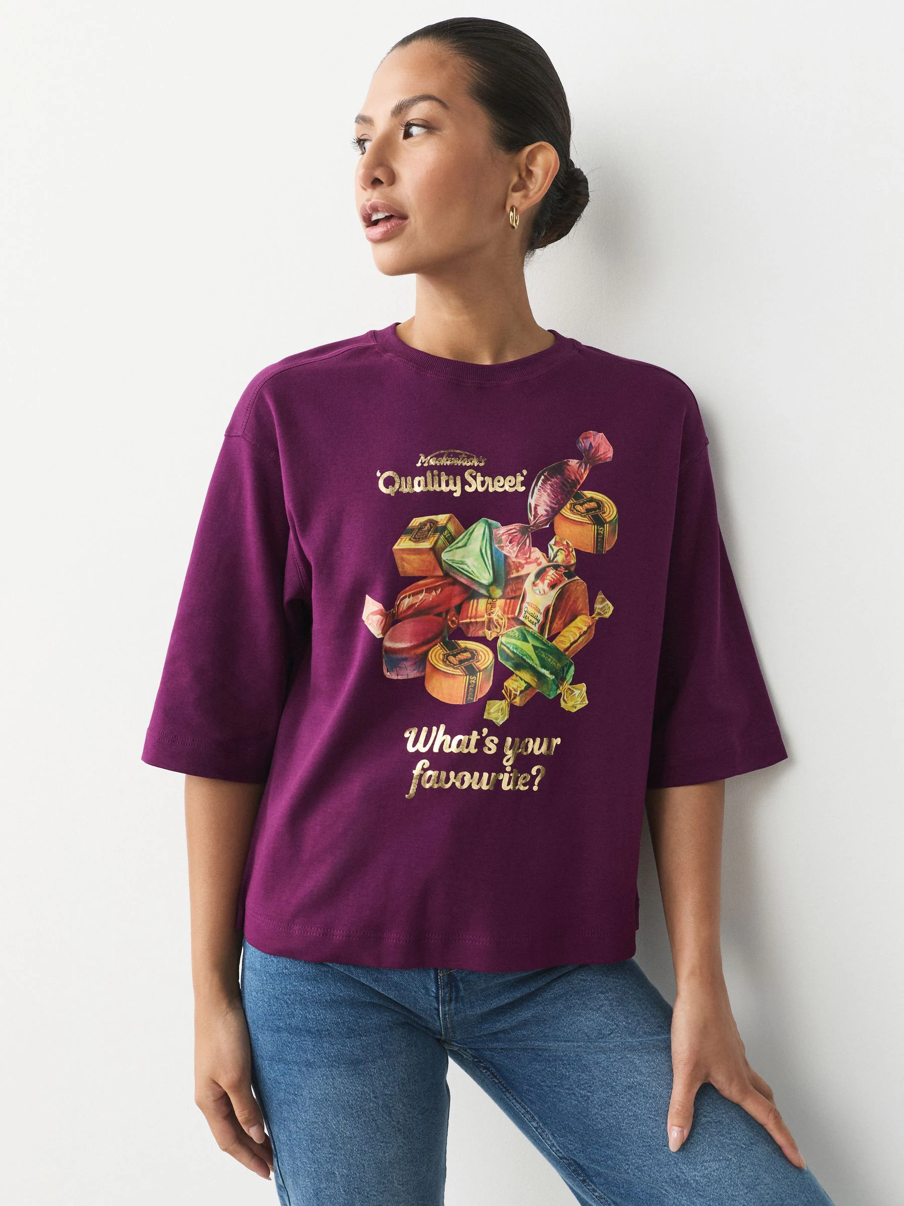 Paars - Kerstmis Quality Street licentie T-shirt met grafische print en ronde hals