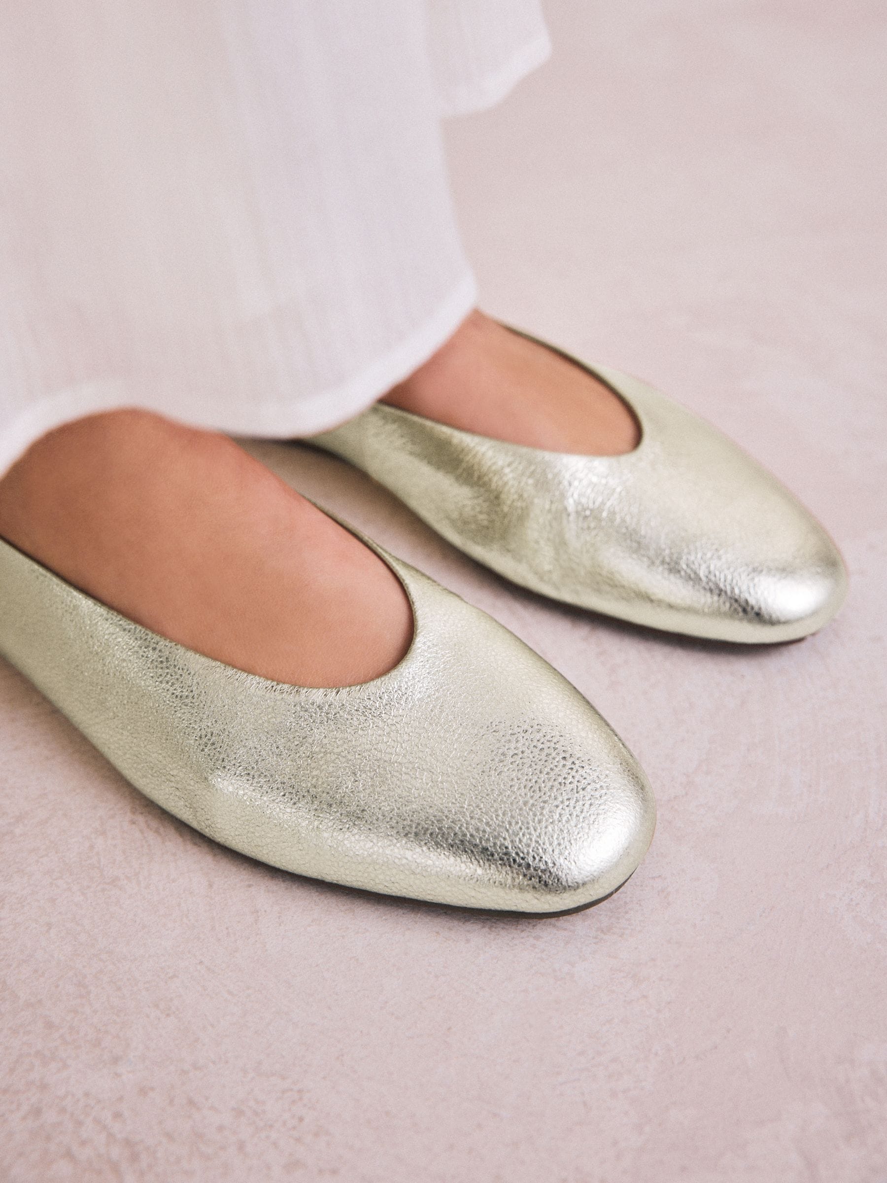 Goud - Leren ballerina met ronde neus