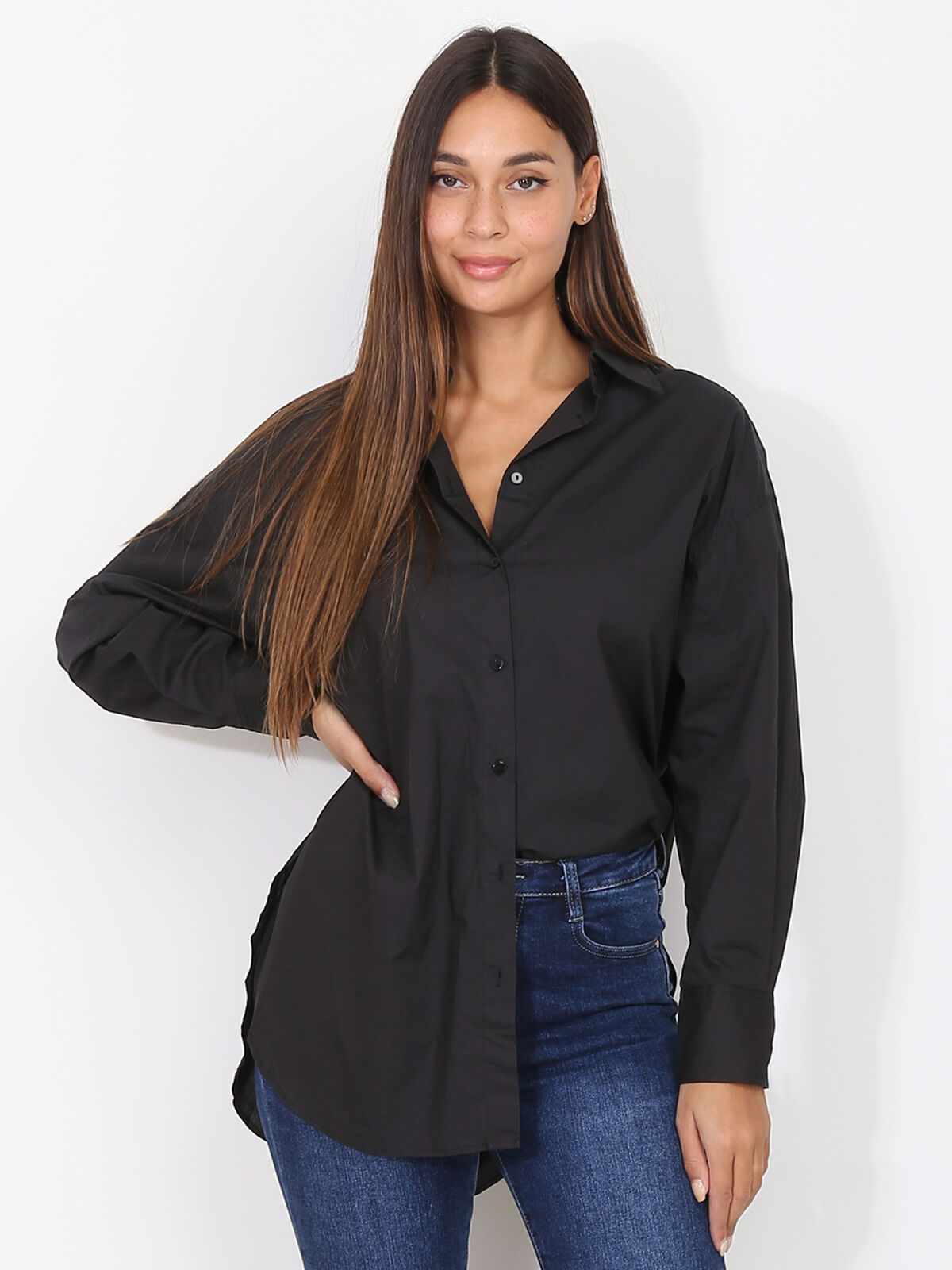 Chemise oversize à fentes- Noir
