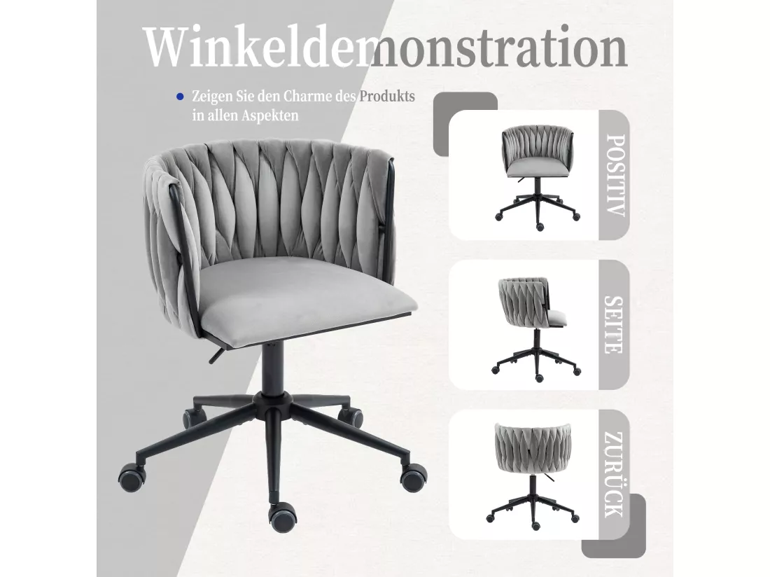 Chaise De Bureau Douce En Velours, Rotation 360°, Réglage De Hauteur, Design Ergonomique