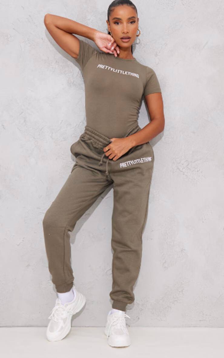 Sage Khaki Prettylittlething Joggers Taille Haute Avec Revers