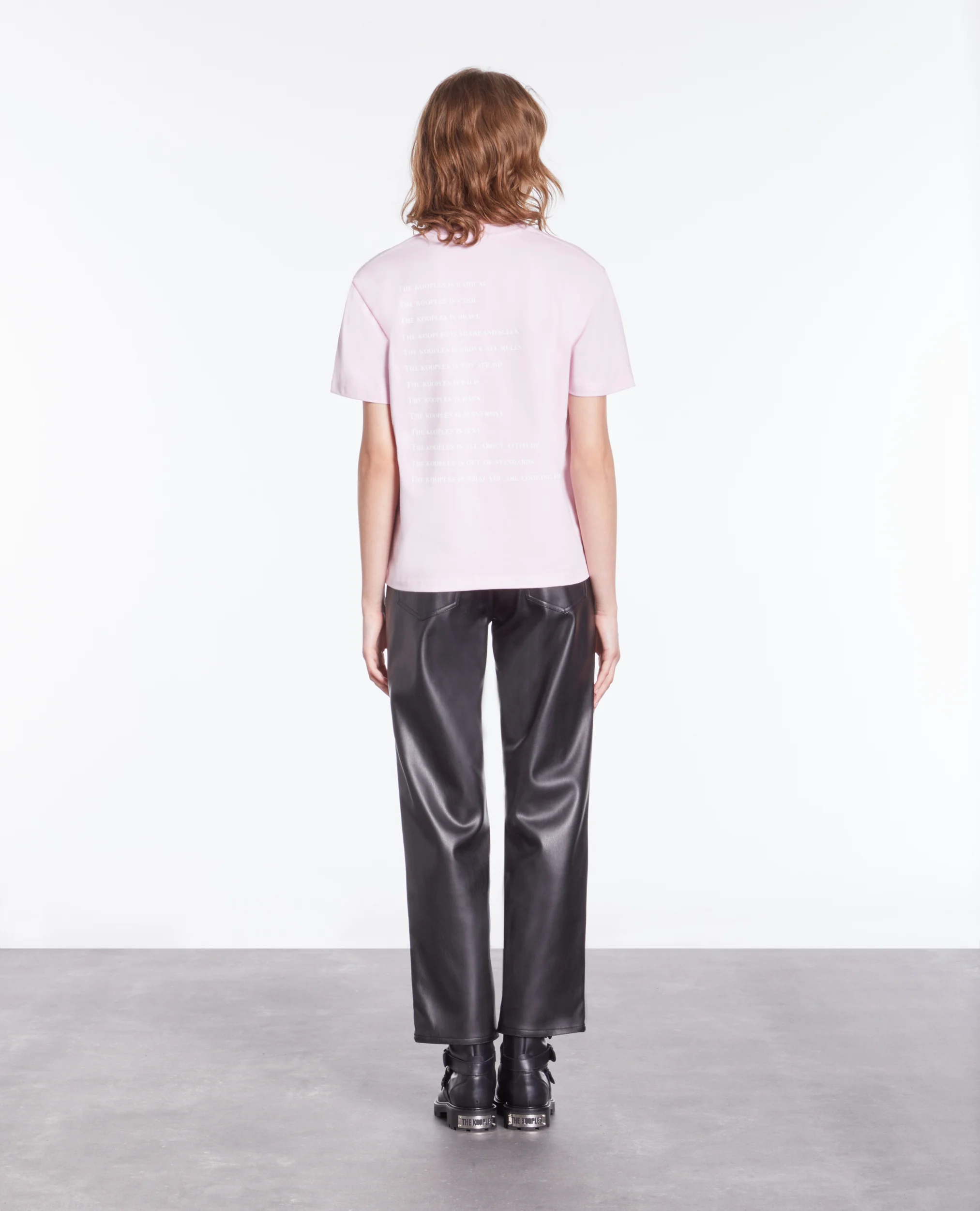 Tee-shirt col rond sérigraphié en coton| Rose