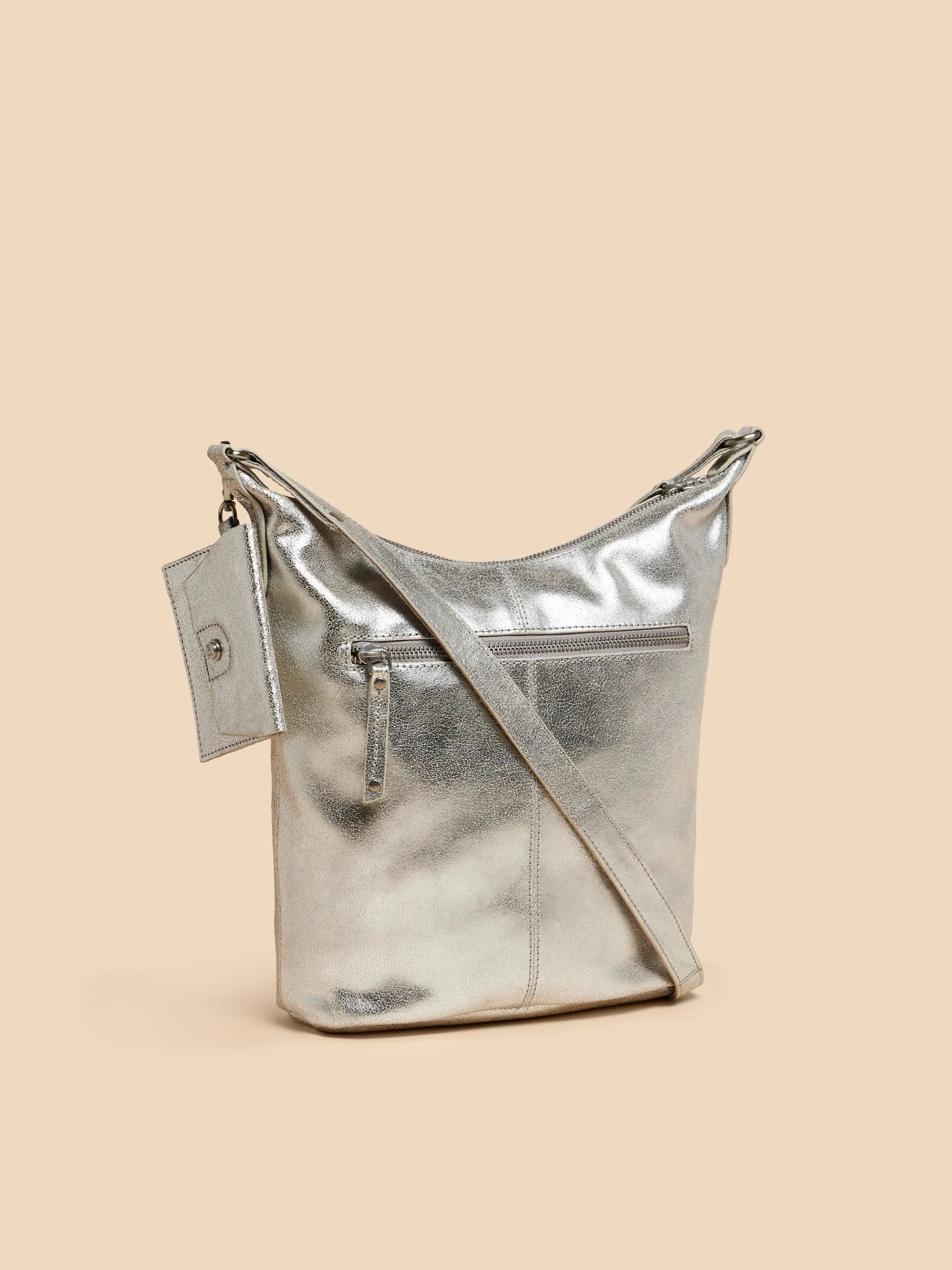 Zilver - White Stuff leren Fern crossbodytas