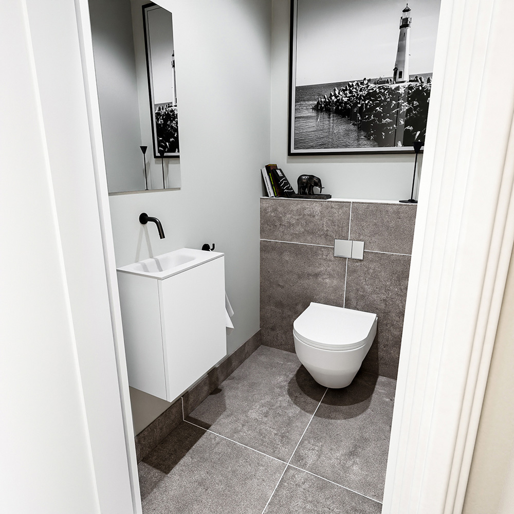 Zaro Polly toiletmeubel 40cm mat wit met witte wastafel zonder kraangat links