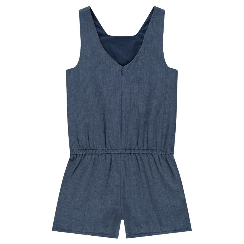 Junior - Combishort en voile de coton avec noeud à la taille - Bleu marine